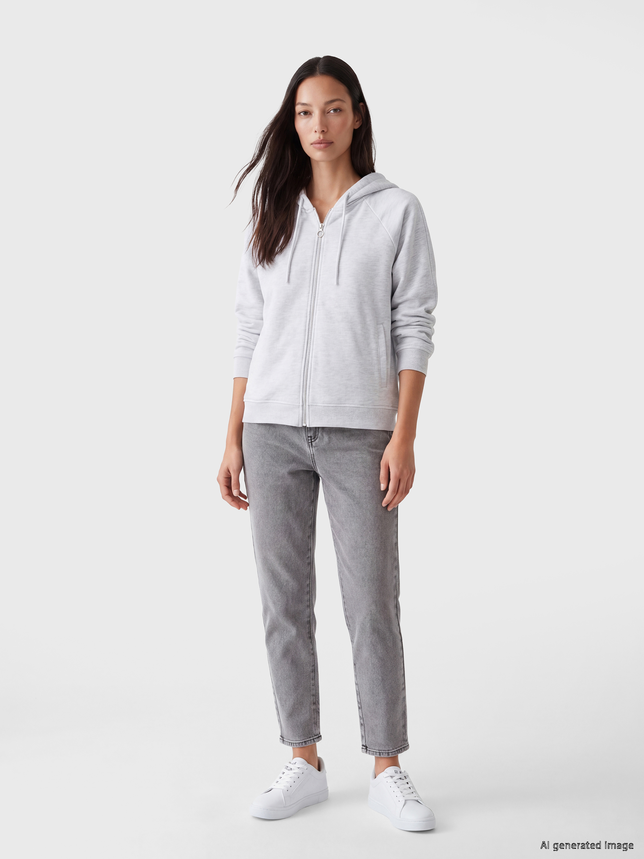 LCW Limitless Kolları Çıtçıtlı Kadın Oversize Kalın Fermuarlı Sweatshirt görsel 2
