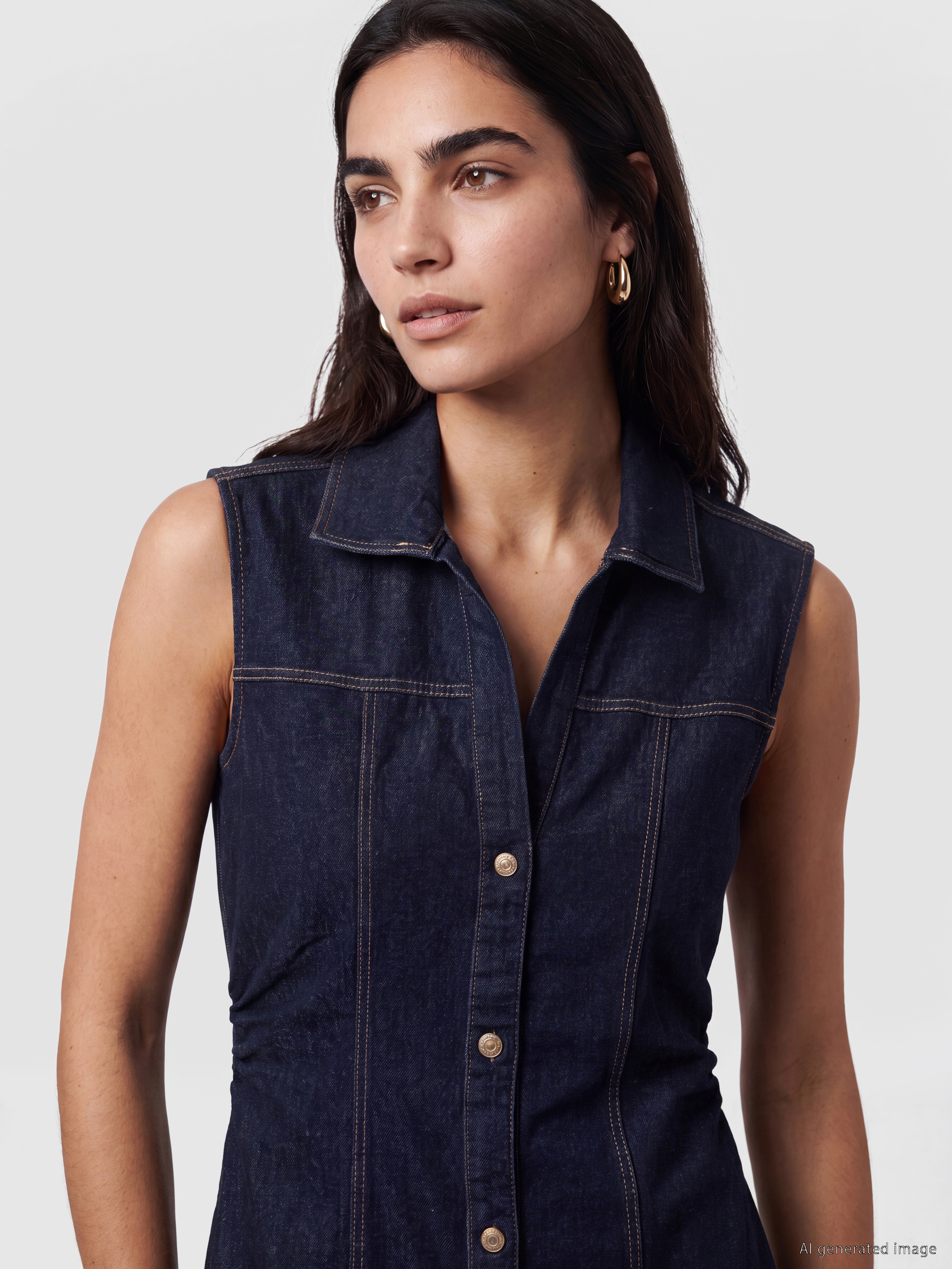LCW Vision Gömlek Yaka A Kesim Mini Jean Elbise görsel 2