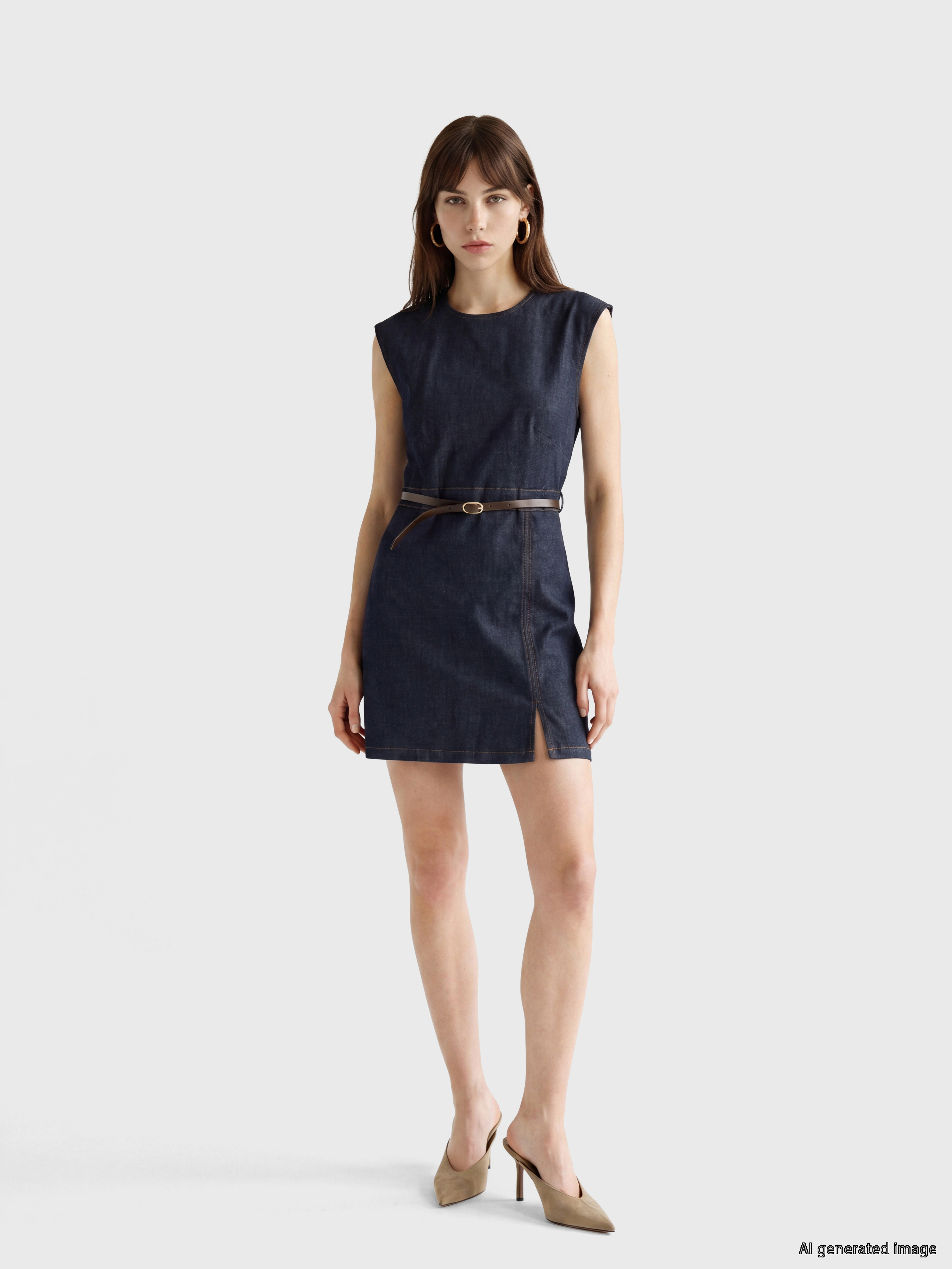 LCW Vision Kemerli Belden Oturtmalı Mini Jean Elbise görsel 2