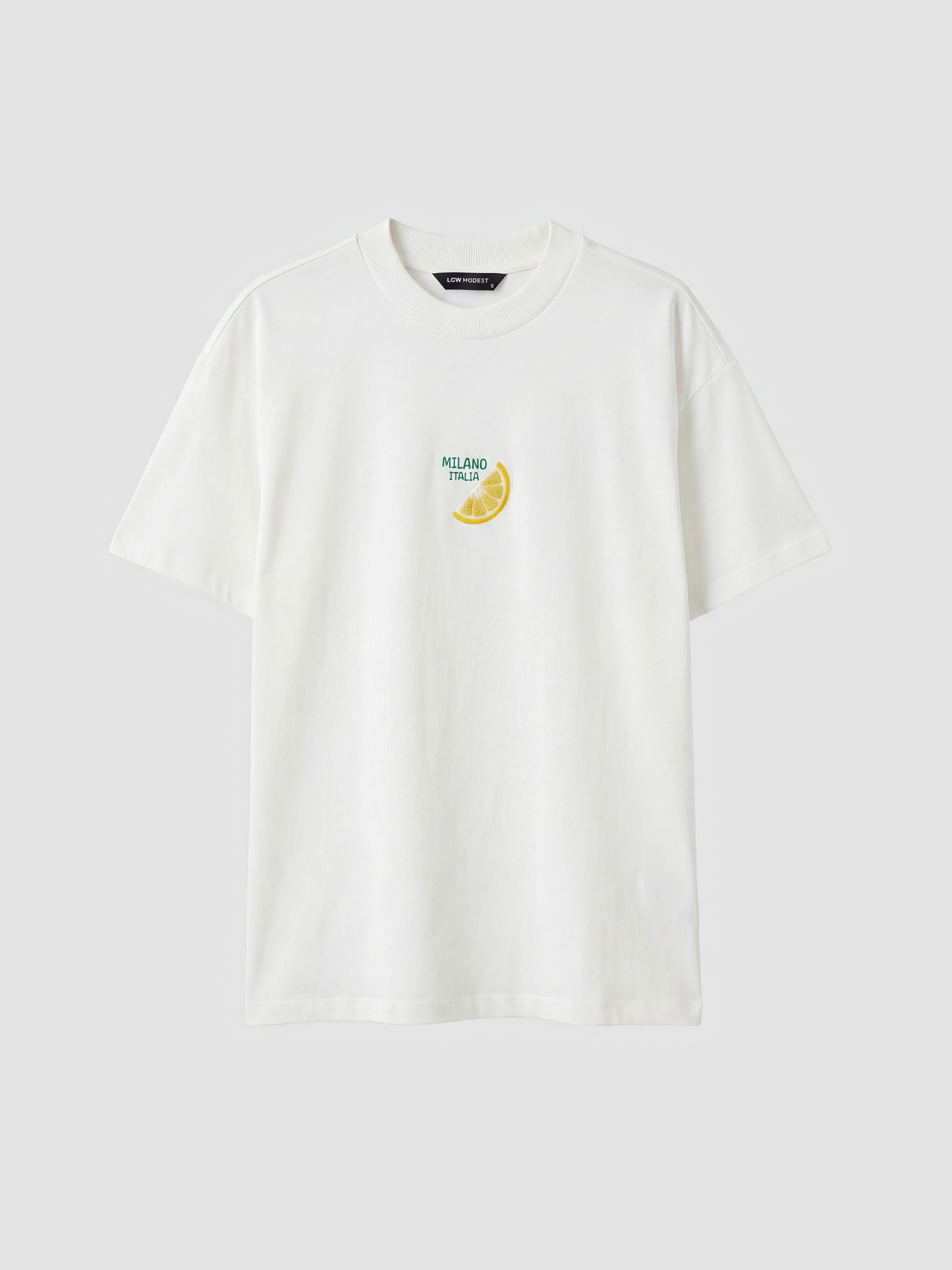 LCW Modest Limon Nakışlı %100 Pamuklu Kadın Tişört görsel 5