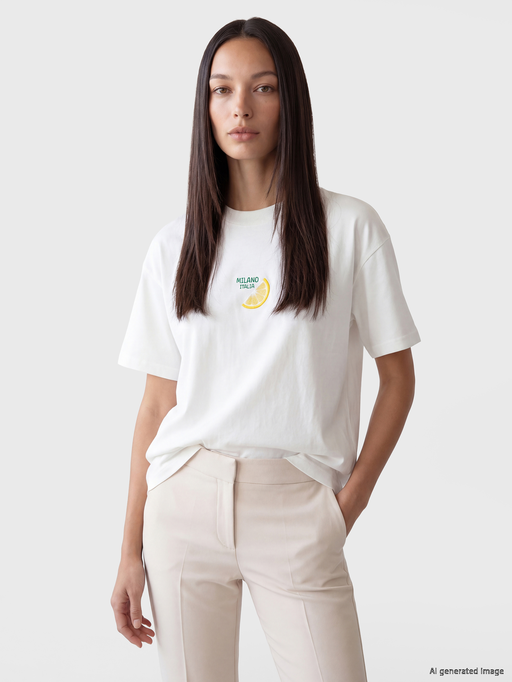 LCW Modest Limon Nakışlı %100 Pamuklu Kadın Tişört