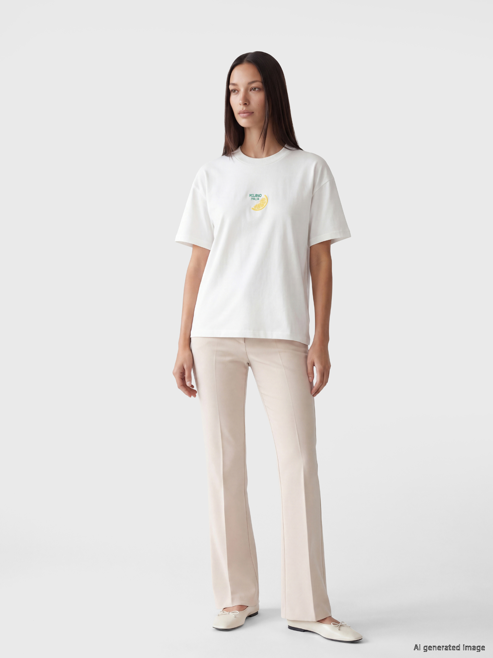 LCW Modest Limon Nakışlı %100 Pamuklu Kadın Tişört görsel 2