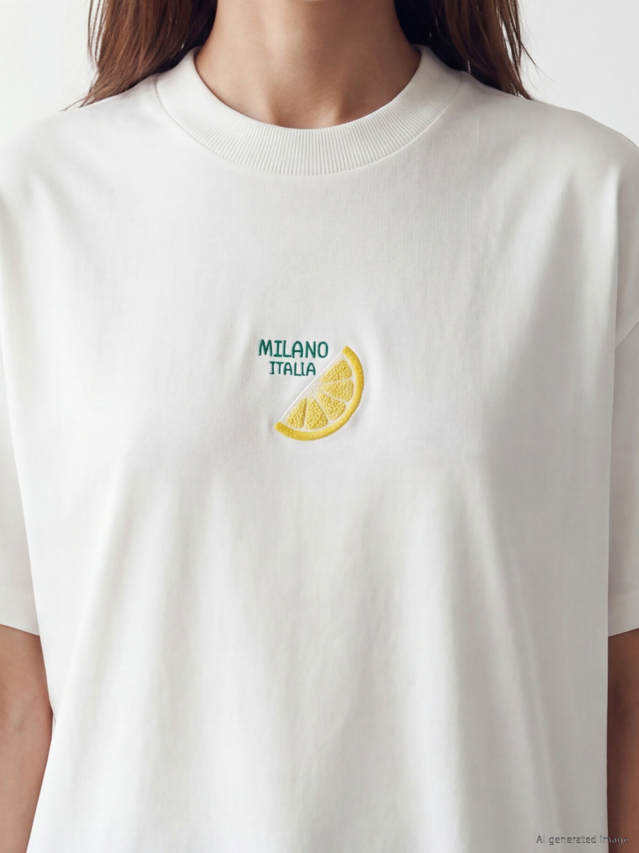 LCW Modest Limon Nakışlı %100 Pamuklu Kadın Tişört görsel 3