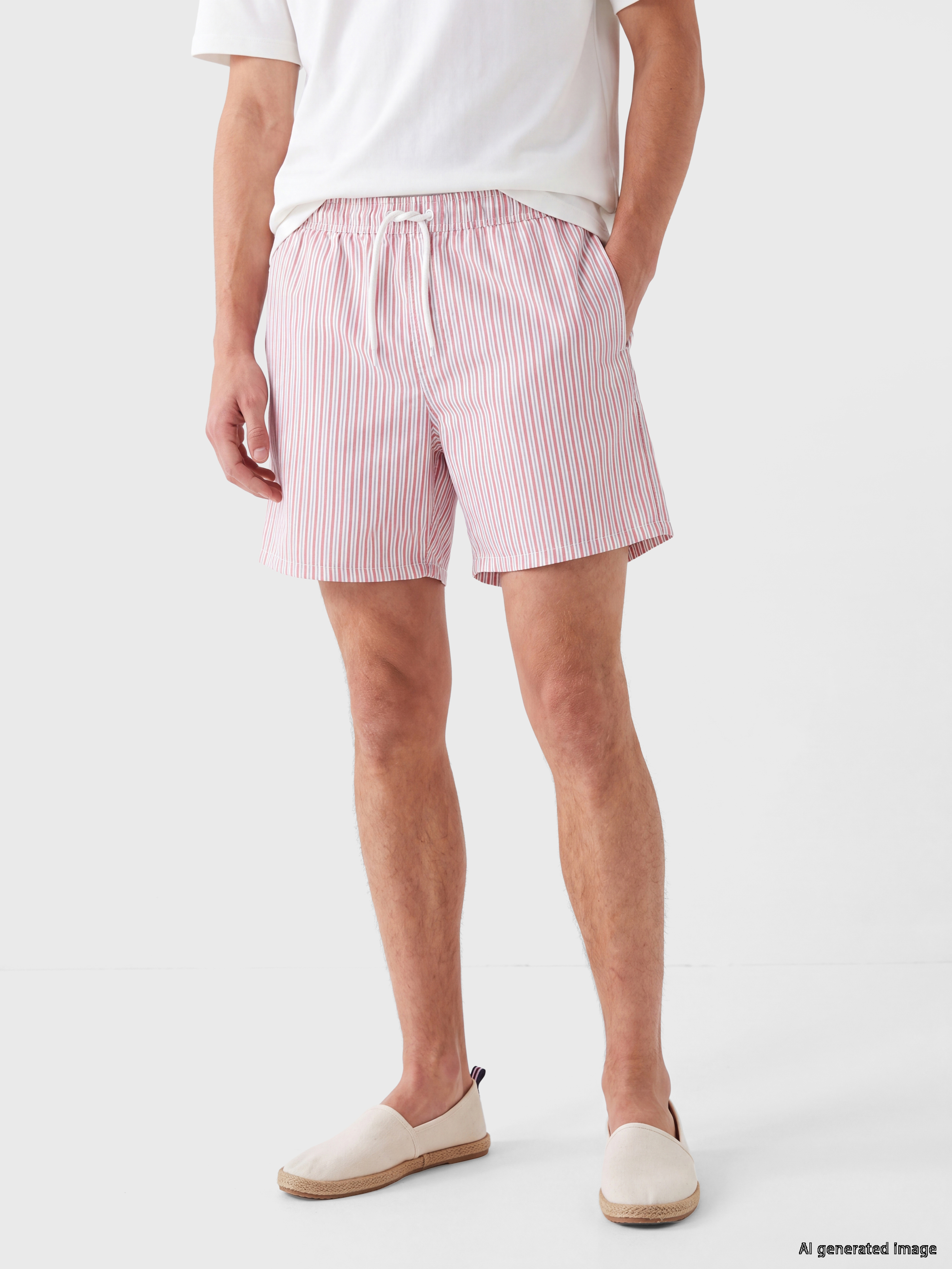 LCW SWIMWEAR Kısa Boy Beli Lastikli Çizgili Erkek Deniz Şortu