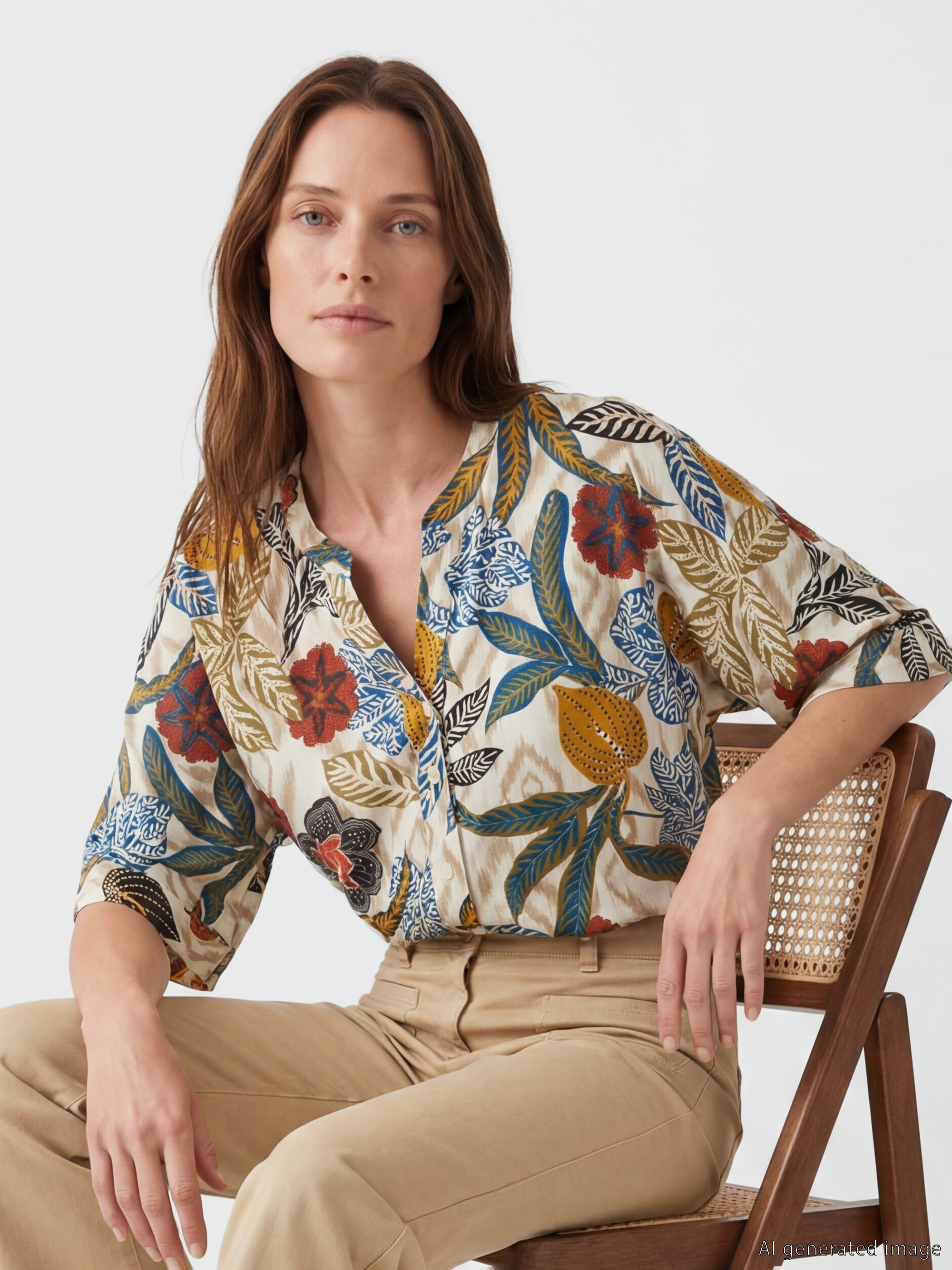 LCW Grace Kaçık Yaka Çiçekli Oversize Bluz