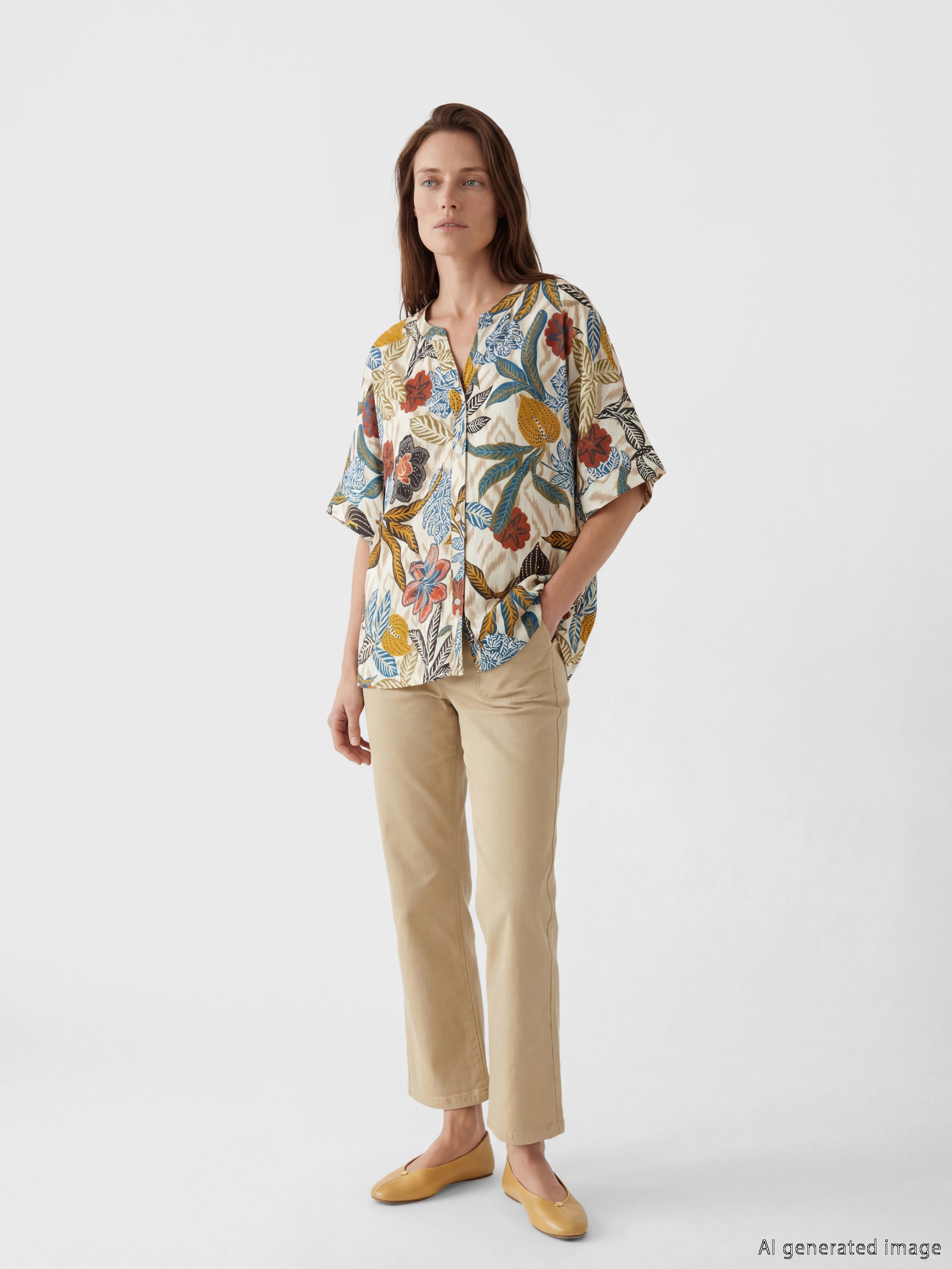 LCW Grace Kaçık Yaka Çiçekli Oversize Bluz görsel 2