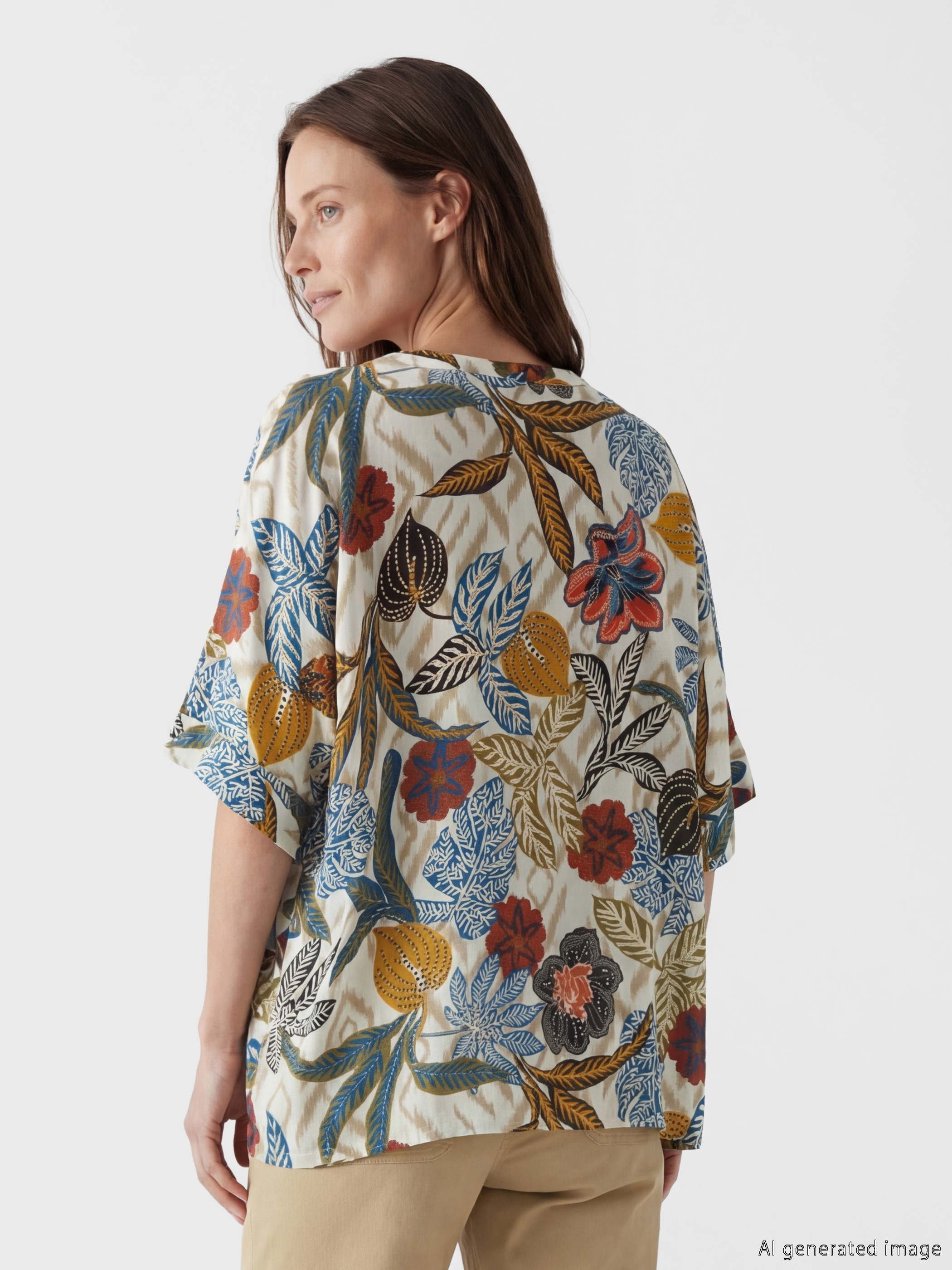 LCW Grace Kaçık Yaka Çiçekli Oversize Bluz görsel 3