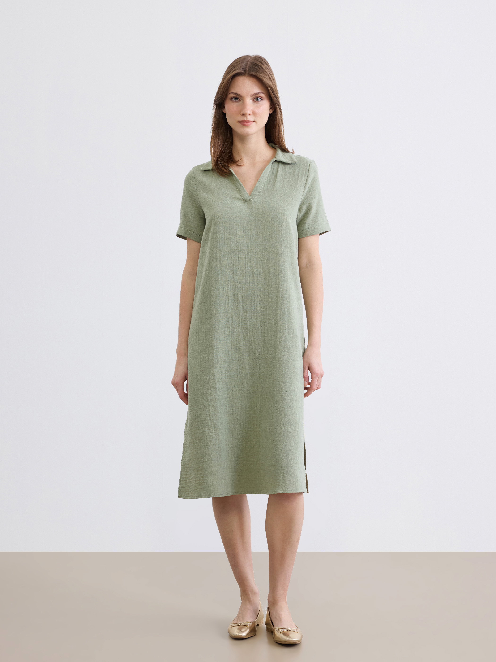 LCW Comfort Polo Yaka Yırtmaçlı Elbise görsel 2