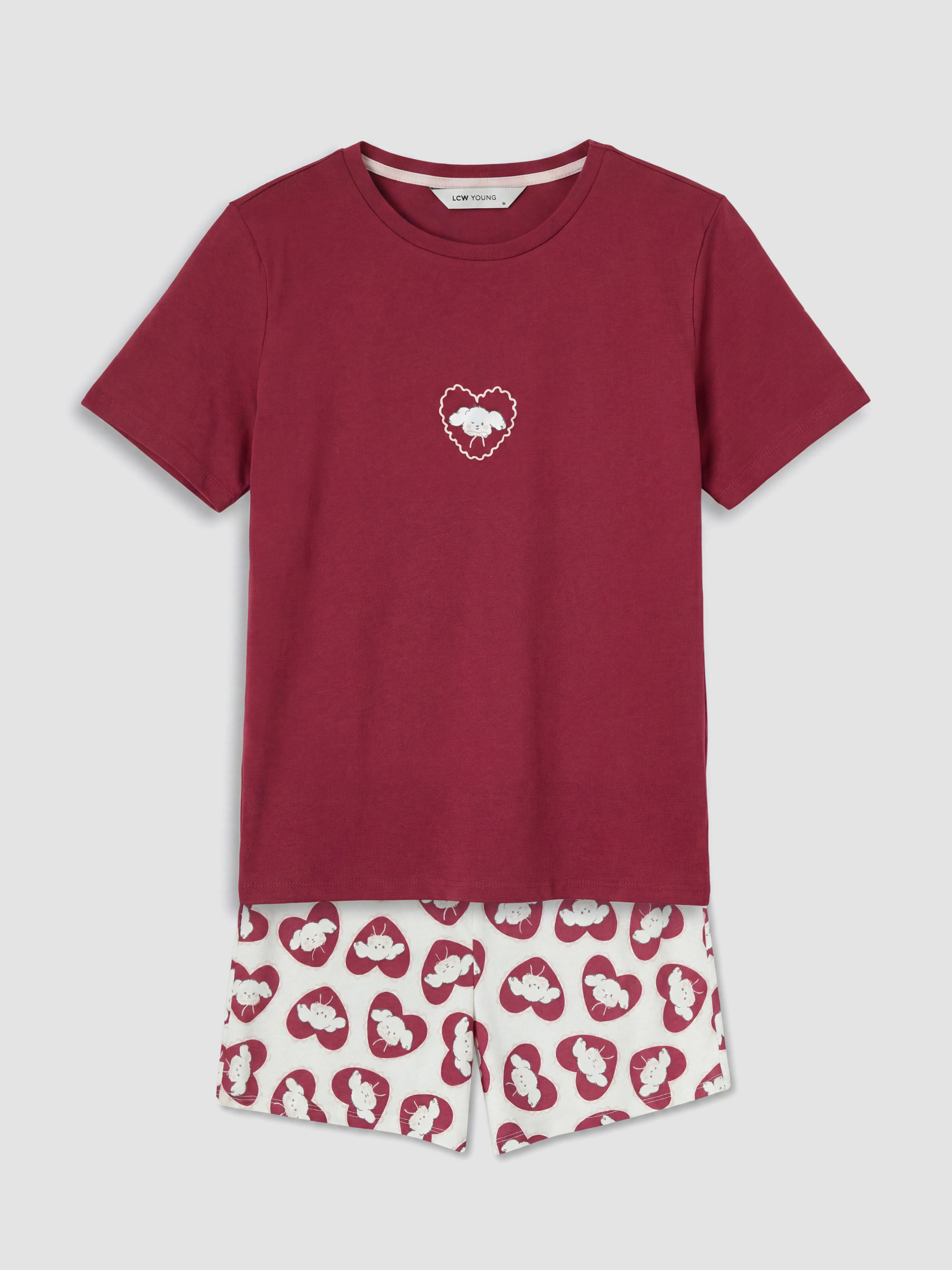 LCW Young Bisiklet Yaka Baskılı Kadın Şortlu Pijama Takımı görsel 5