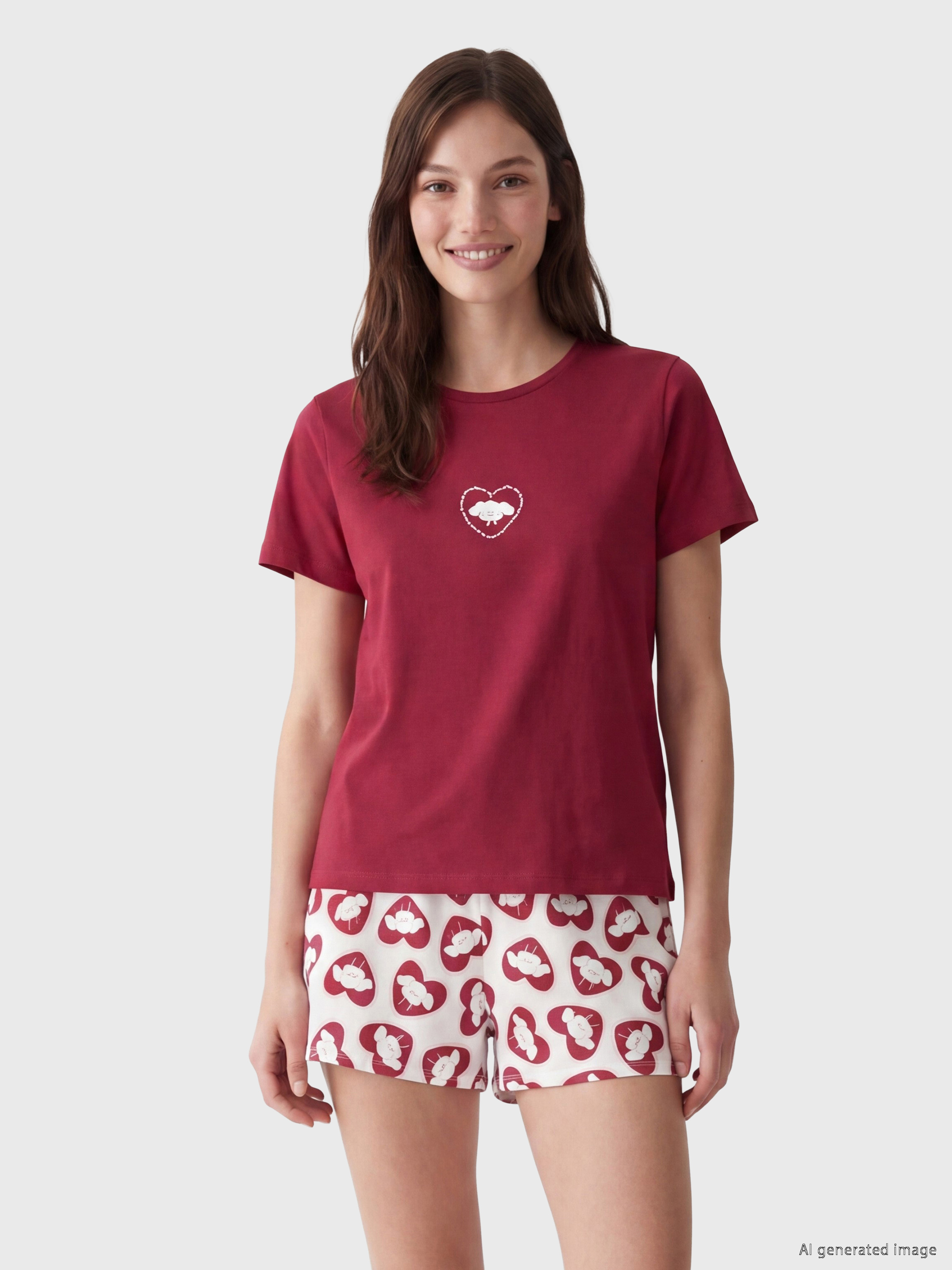 LCW Young Bisiklet Yaka Baskılı Kadın Şortlu Pijama Takımı görsel 2