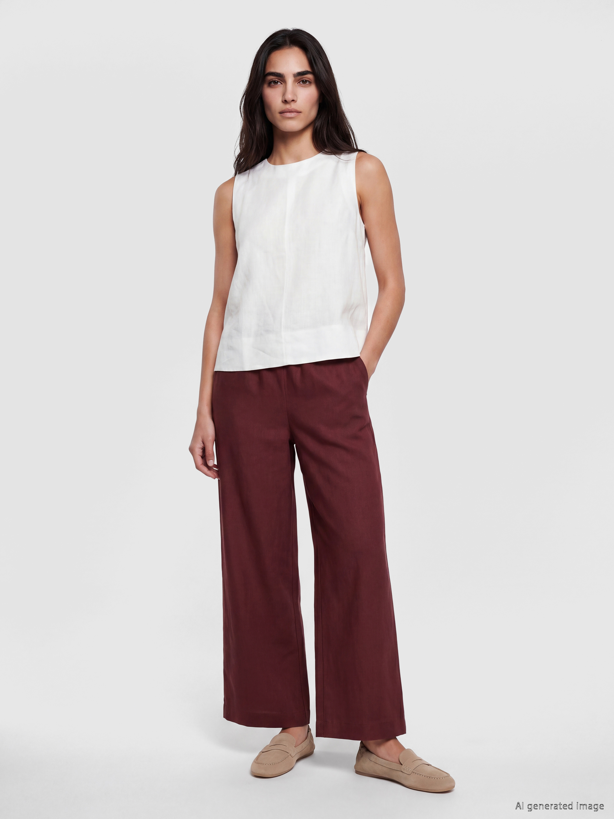 LCWAIKIKI Classic Beli Lastikli Kadın %100 Keten Pantolon