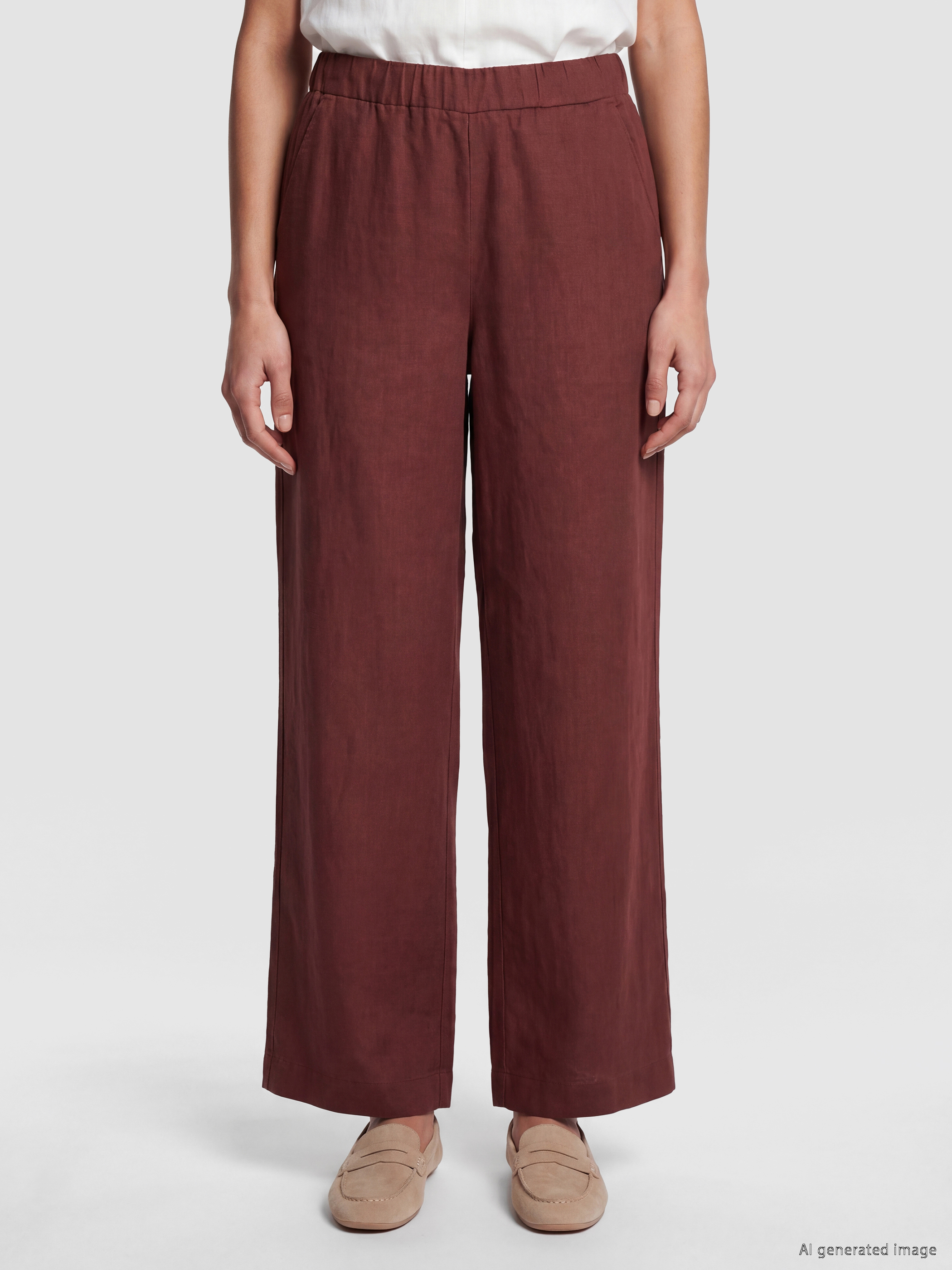 LCWAIKIKI Classic Beli Lastikli Kadın %100 Keten Pantolon görsel 2