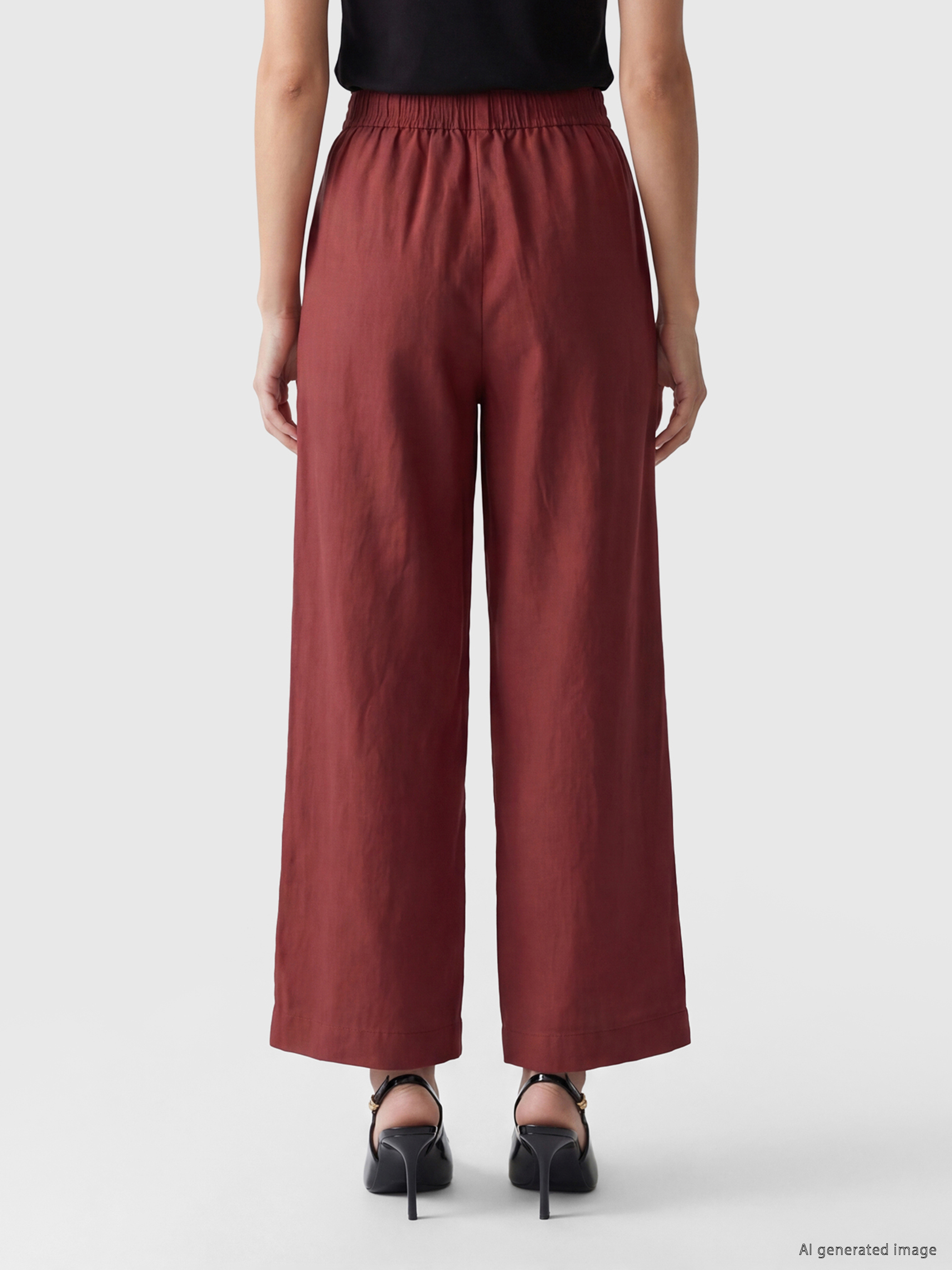 LCWAIKIKI Classic Beli Lastikli Kadın %100 Keten Pantolon görsel 4