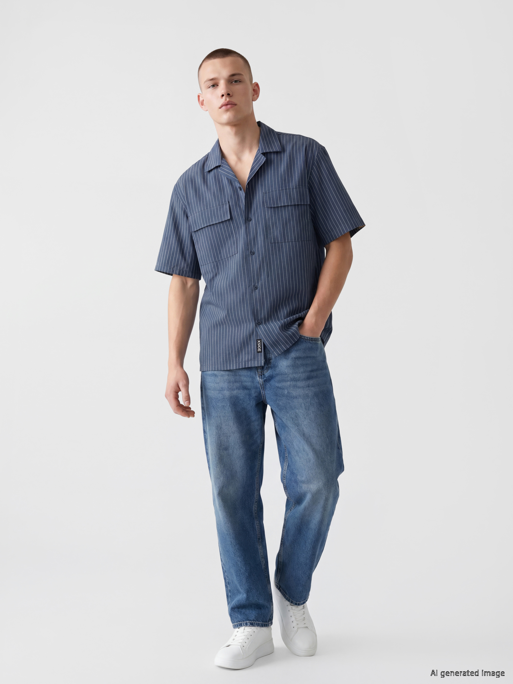 XSIDE Loose Fit Çizgili Erkek Gömlek görsel 2