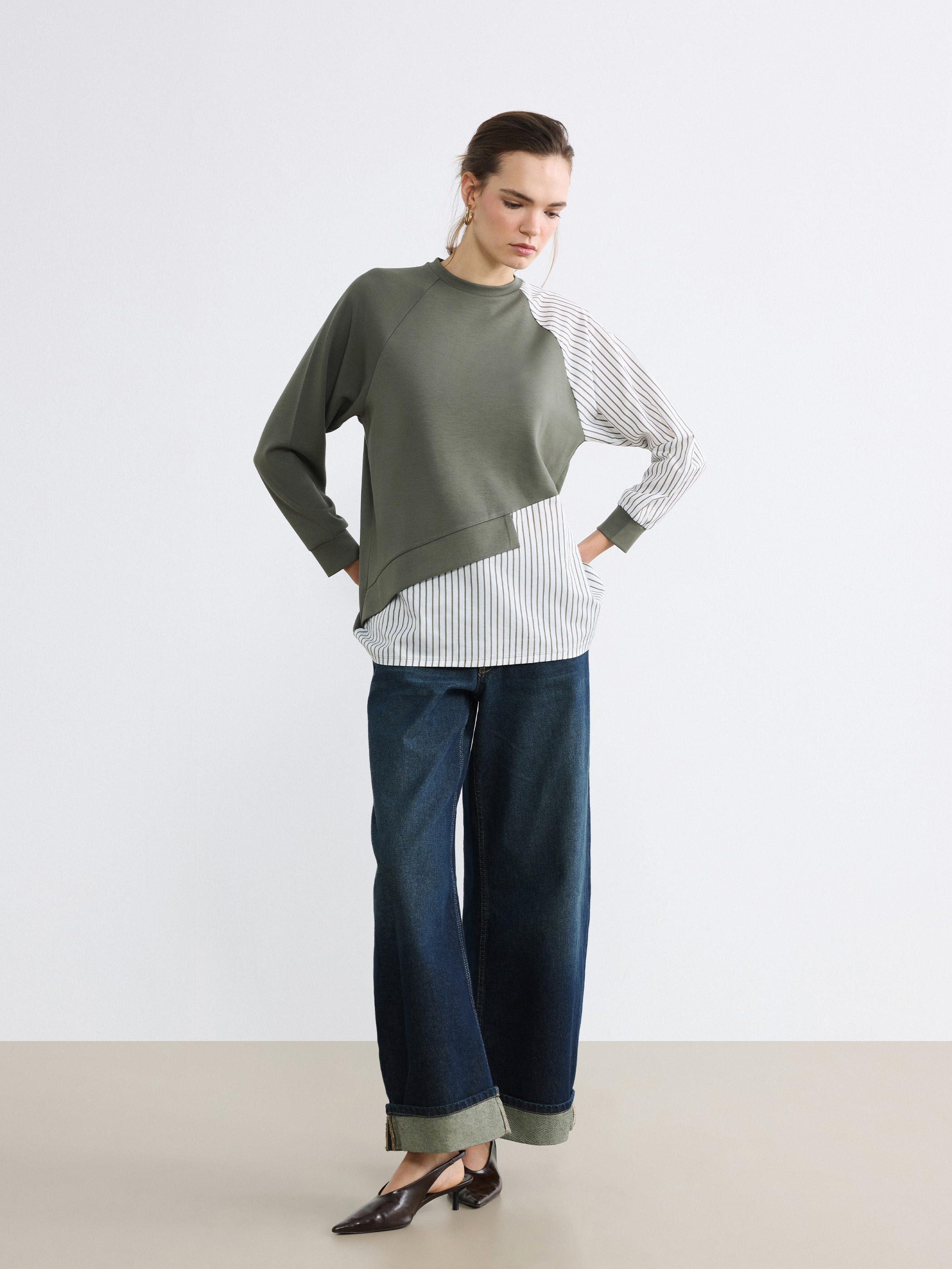 Natuvera Bisiklet Yaka Çizgili Kadın Sweatshirt Tunik görsel 2