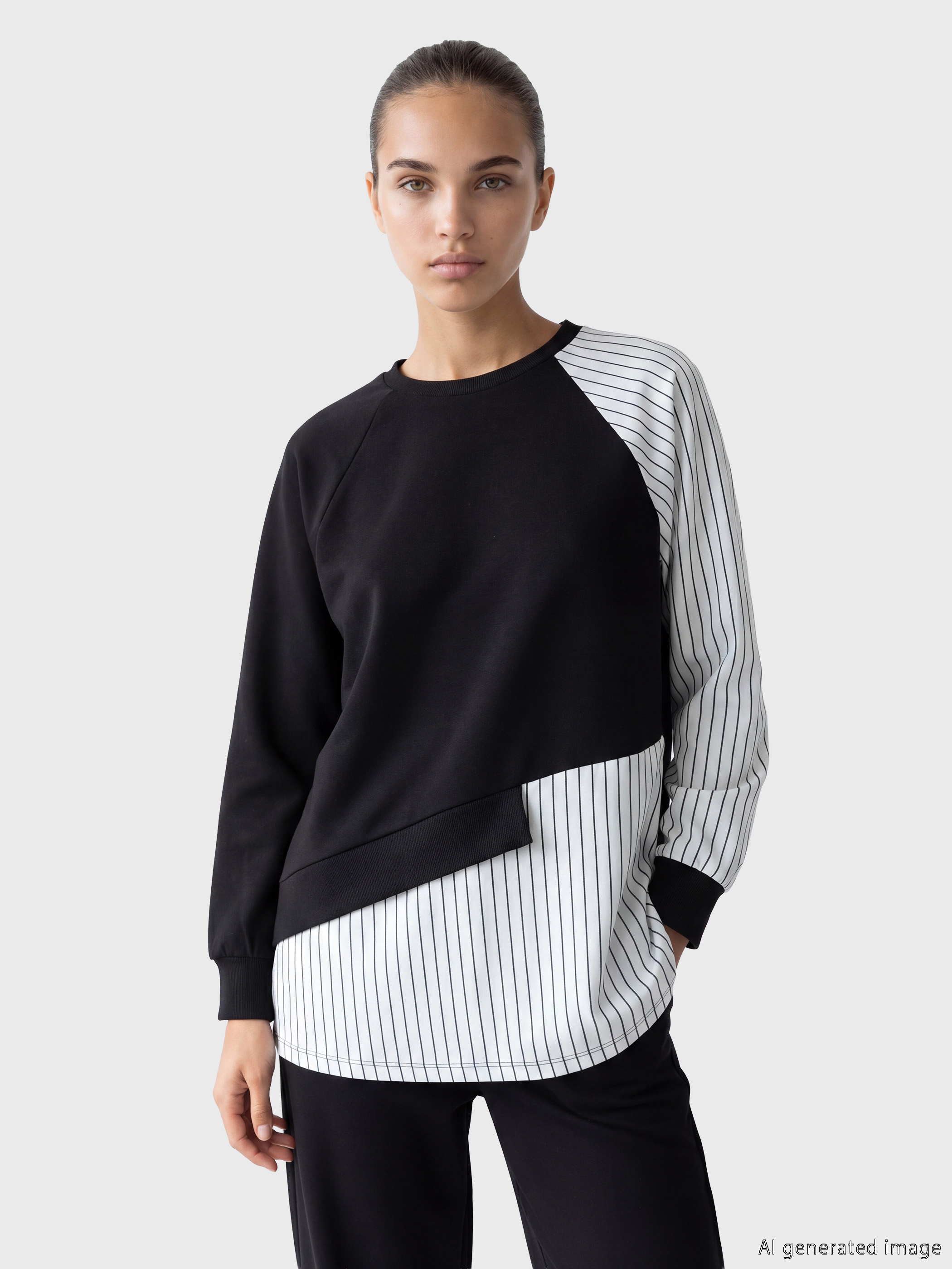 Natuvera Bisiklet Yaka Çizgili Kadın Sweatshirt Tunik görsel 2