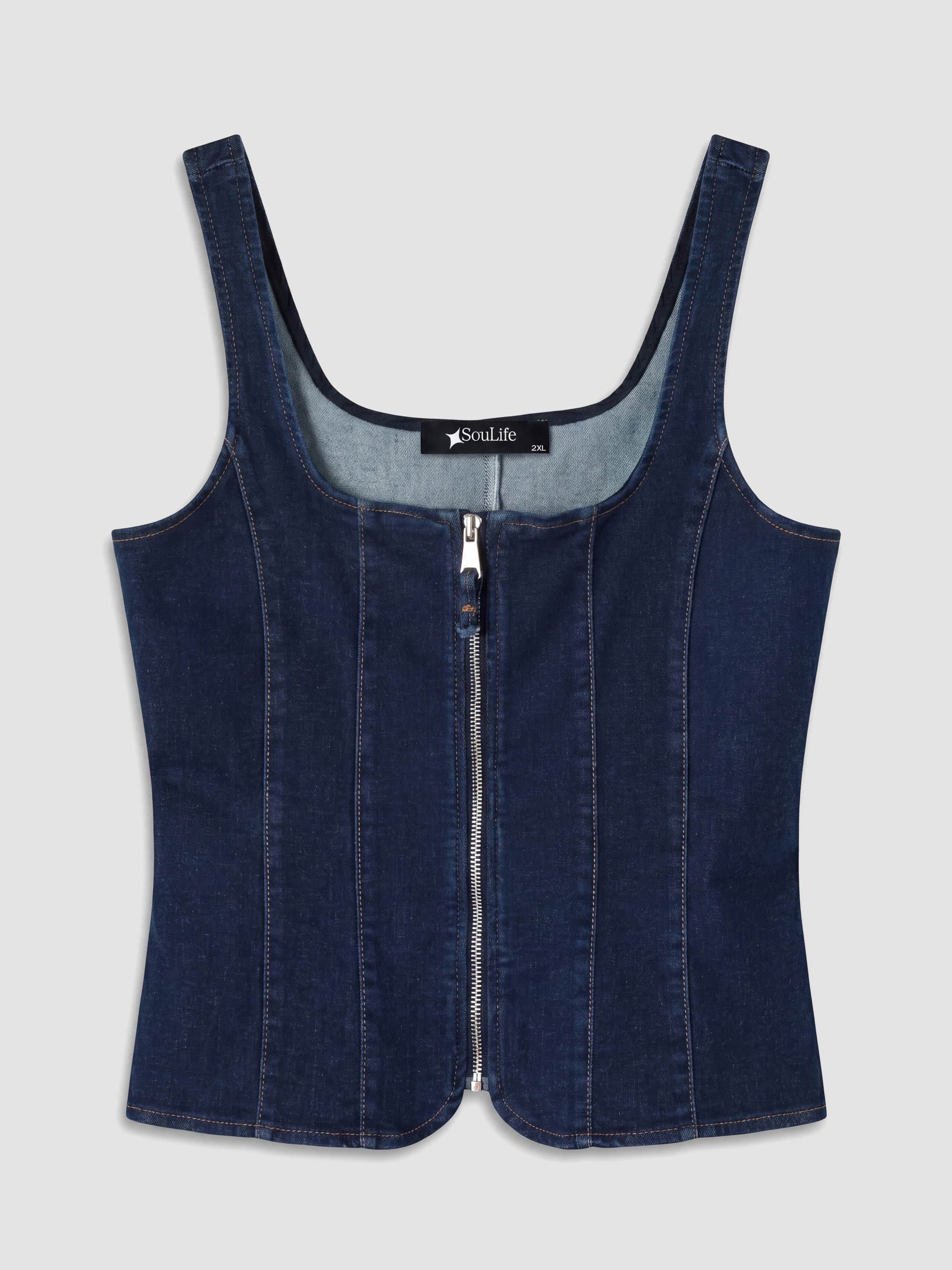 Soulife Kare Yaka Fermuarlı Jean Bluz görsel 5