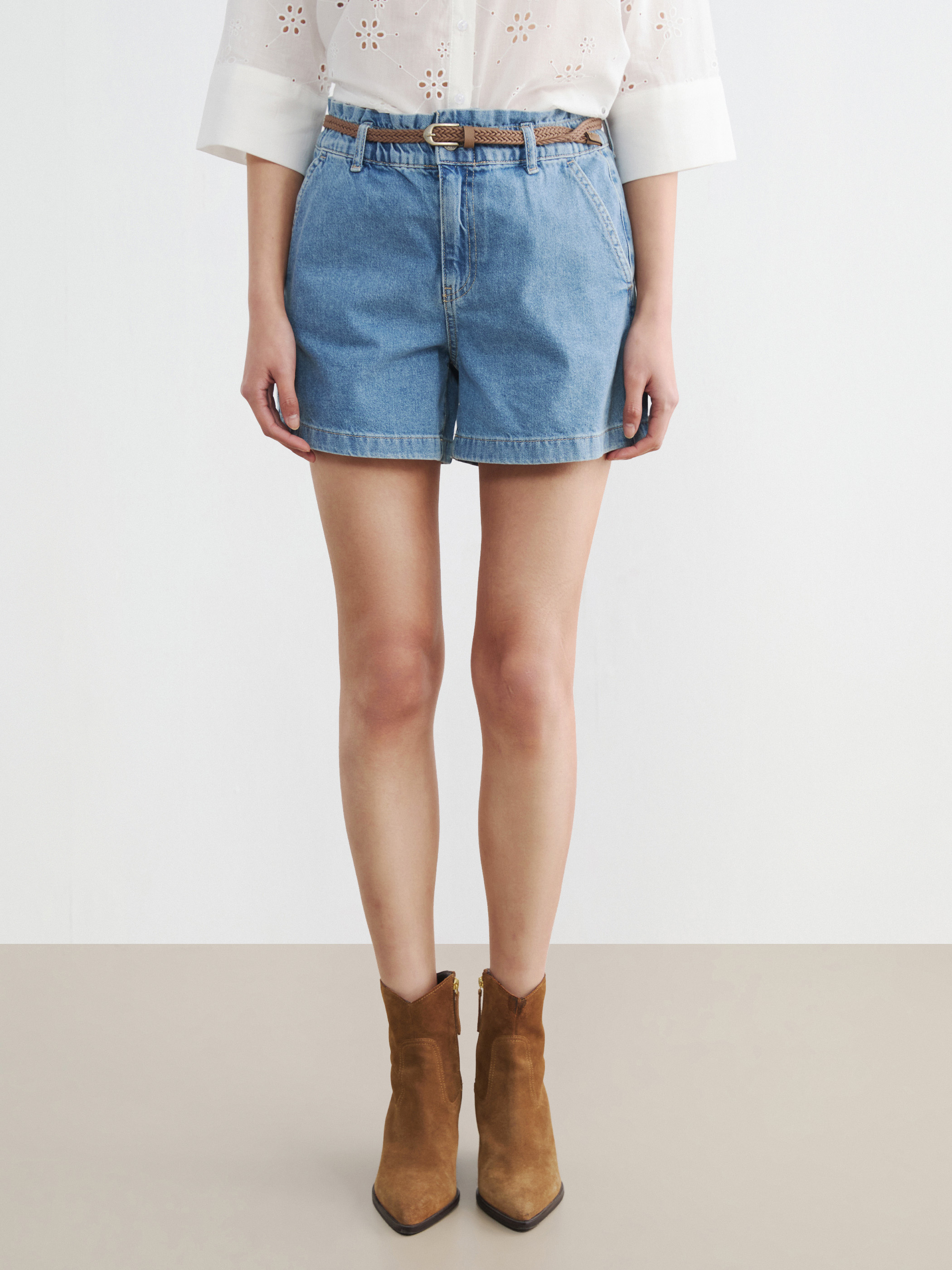 LCW Jeans Bel Kemerli Kadın Jean Şort görsel 2