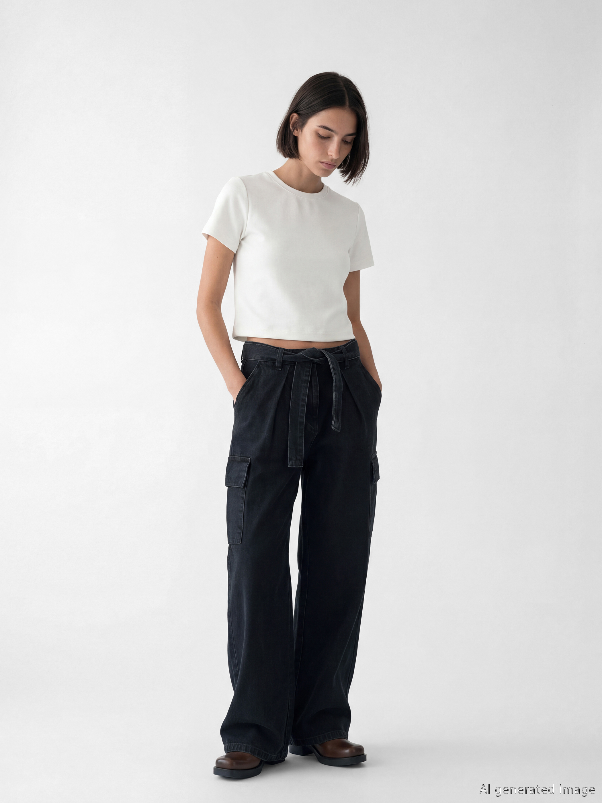 LCW Jeans Beli Kemerli Wideleg Kadın Kargo Jean Pantolon