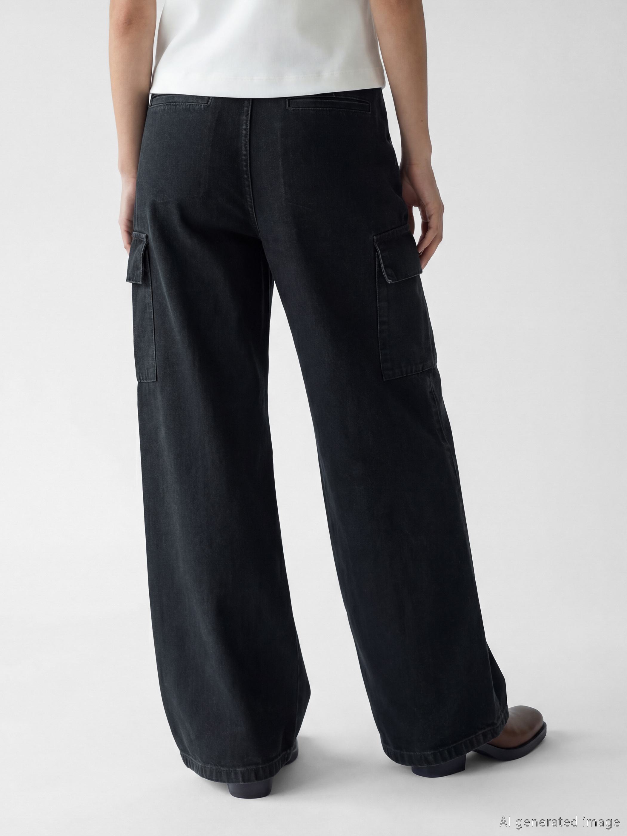 LCW Jeans Beli Kemerli Wideleg Kadın Kargo Jean Pantolon görsel 4