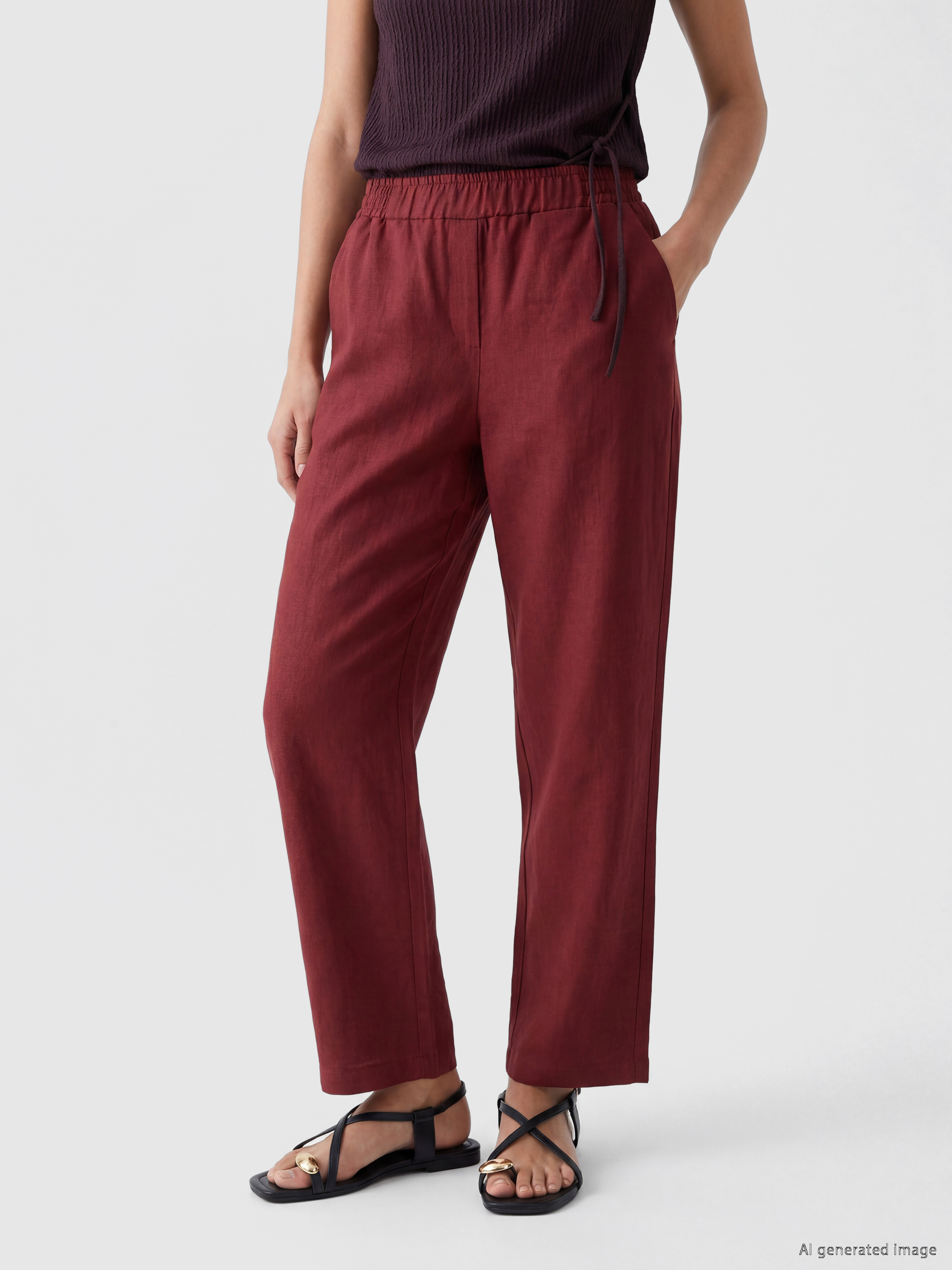 LCWAIKIKI Classic Havuç Kesim Kadın %100 Keten Pantolon görsel 2