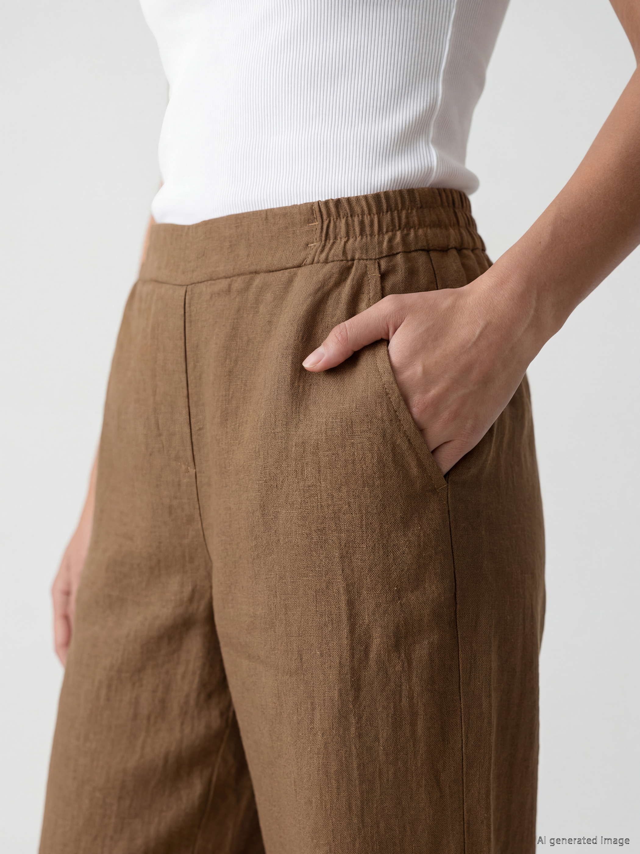 LCWAIKIKI Classic Havuç Kesim Kadın %100 Keten Pantolon görsel 3