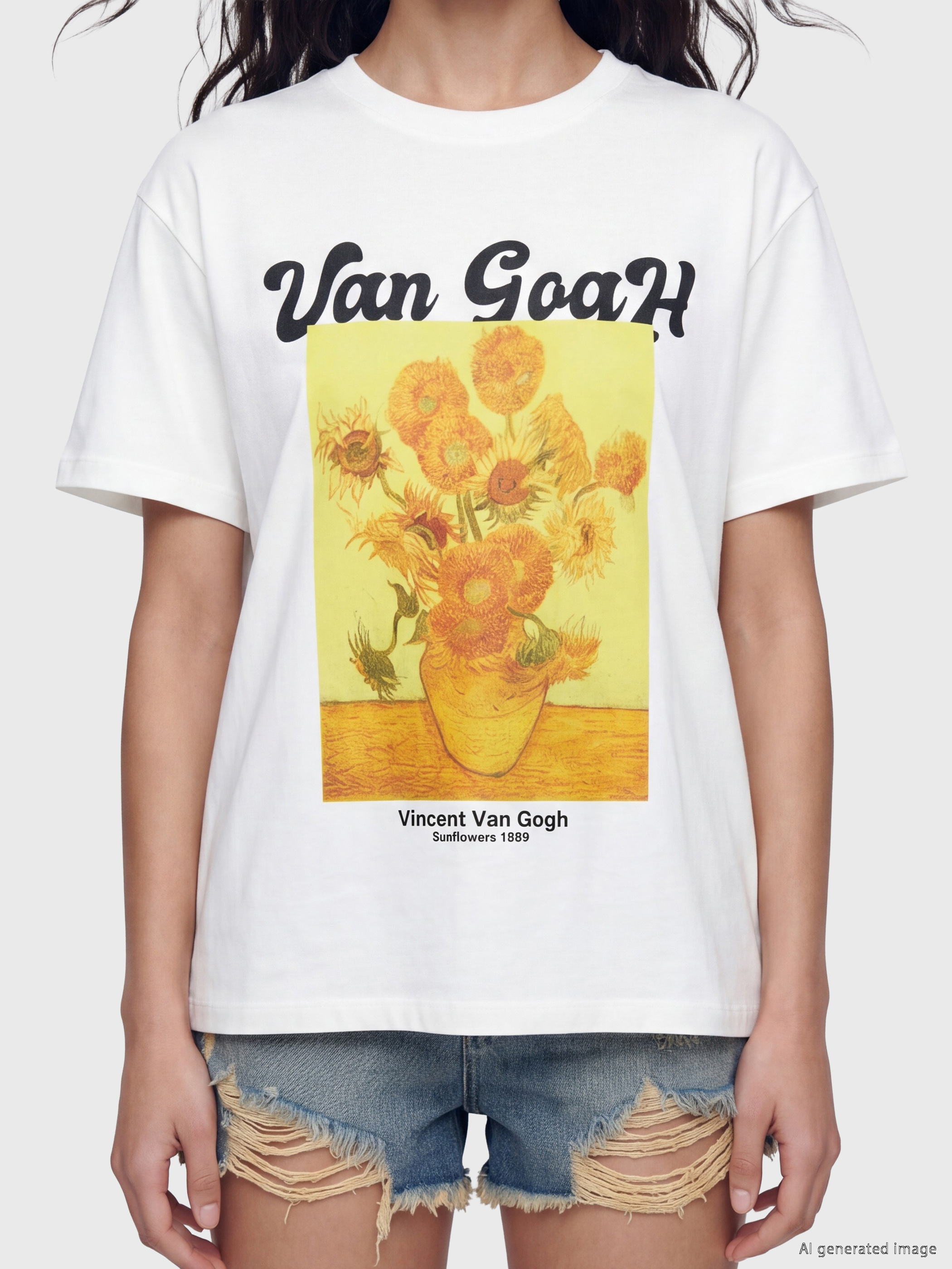 LCW Vision Van Gogh Baskılı %100 Pamuklu Kadın Tişört görsel 3