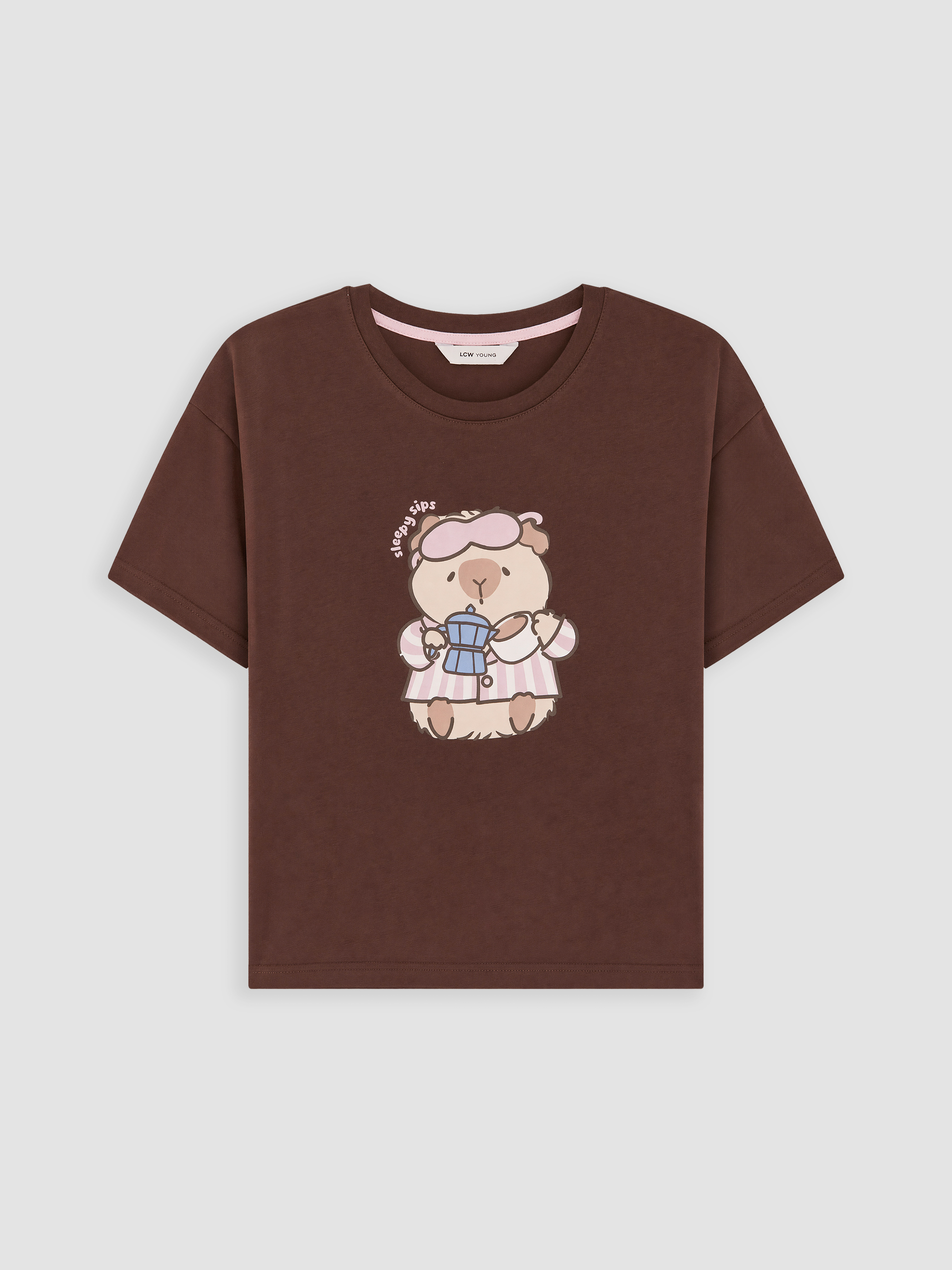 LCW Young Baskılı %100 Pamuklu Kadın Şortlu Pijama Takımı görsel 7