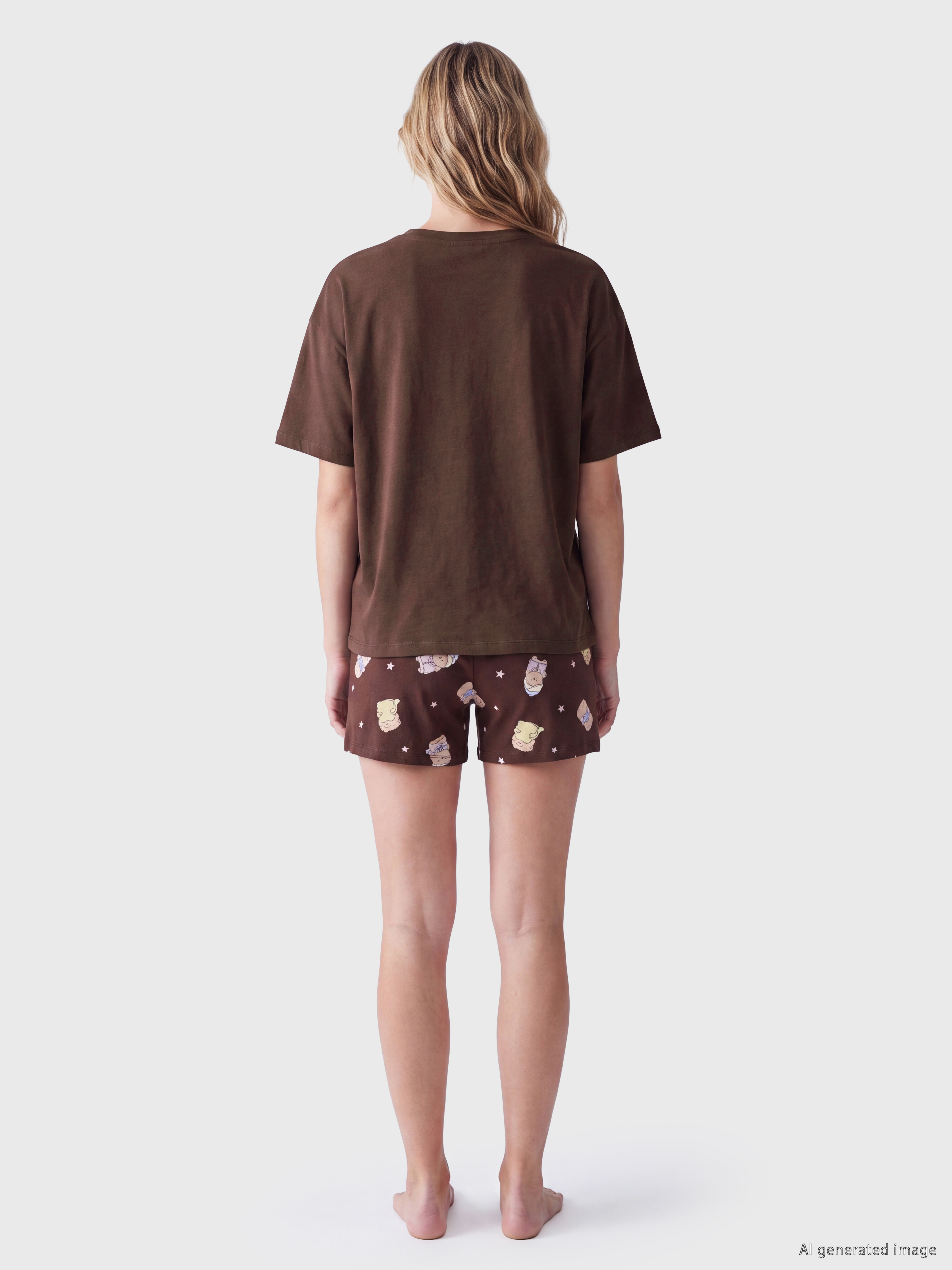 LCW Young Baskılı %100 Pamuklu Kadın Şortlu Pijama Takımı görsel 5