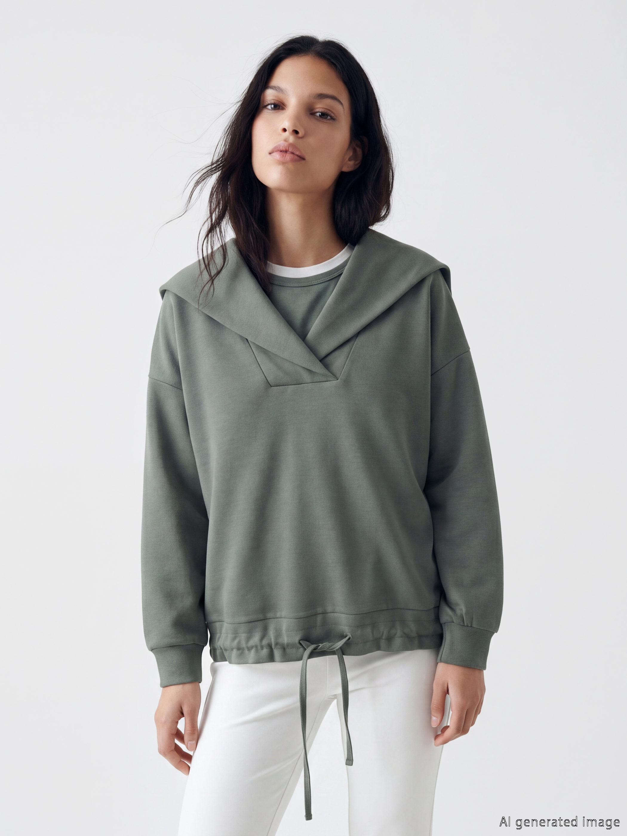 Natuvera V Yaka Kadın Sweatshirt görsel 4