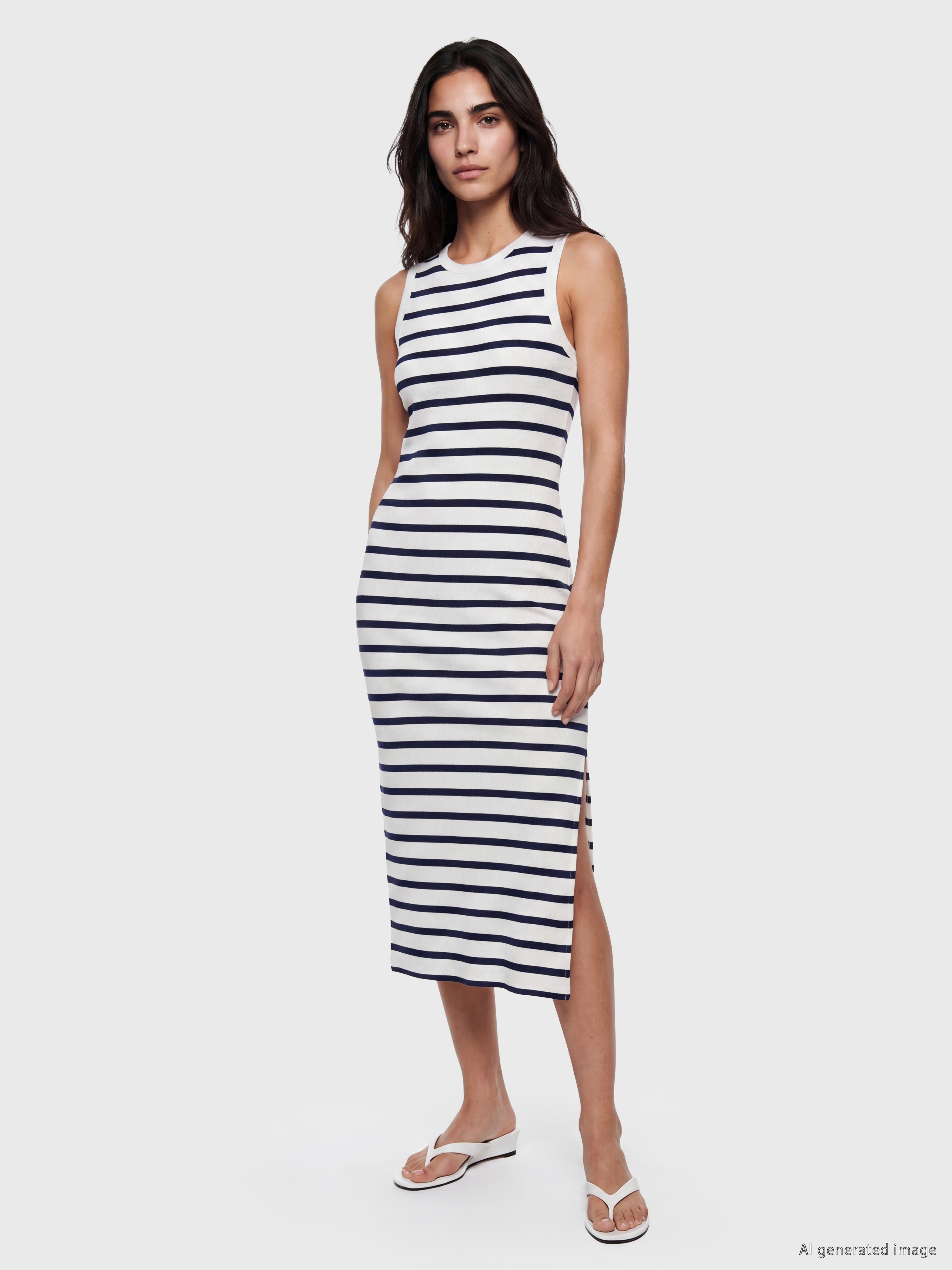 LCW Vision Bisiklet Yaka Çizgili Bodycon Elbise