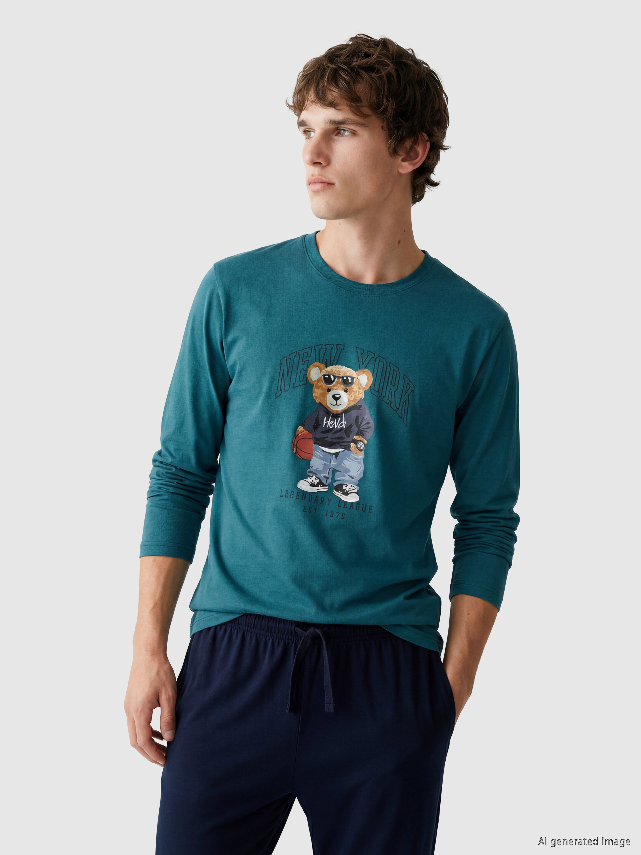LC WAIKIKI Regular Fit Teddy Baskılı Erkek Pijama Takımı görsel 4