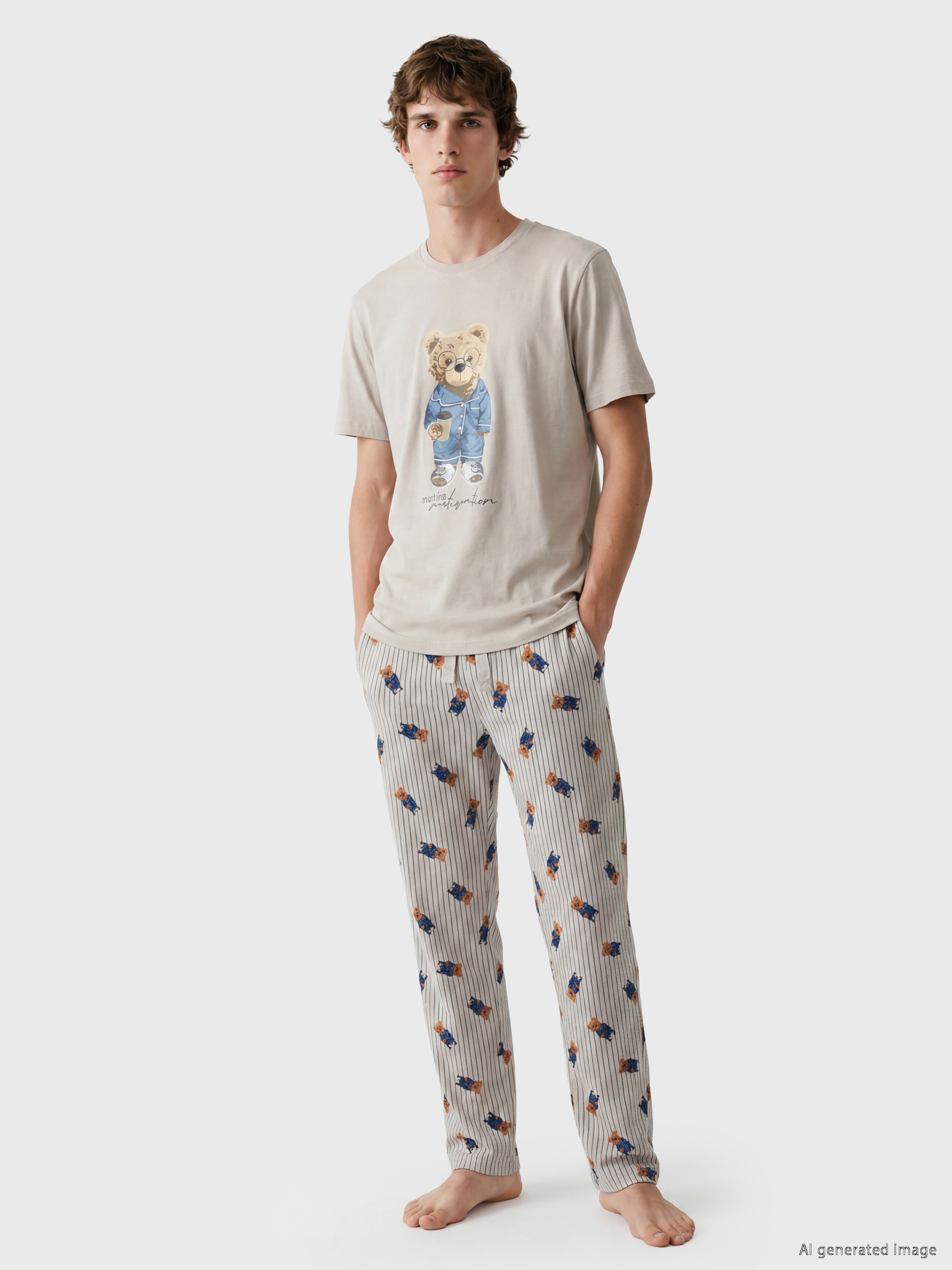 LC WAIKIKI Regular Fit Teddy Baskılı Erkek Pijama Takım