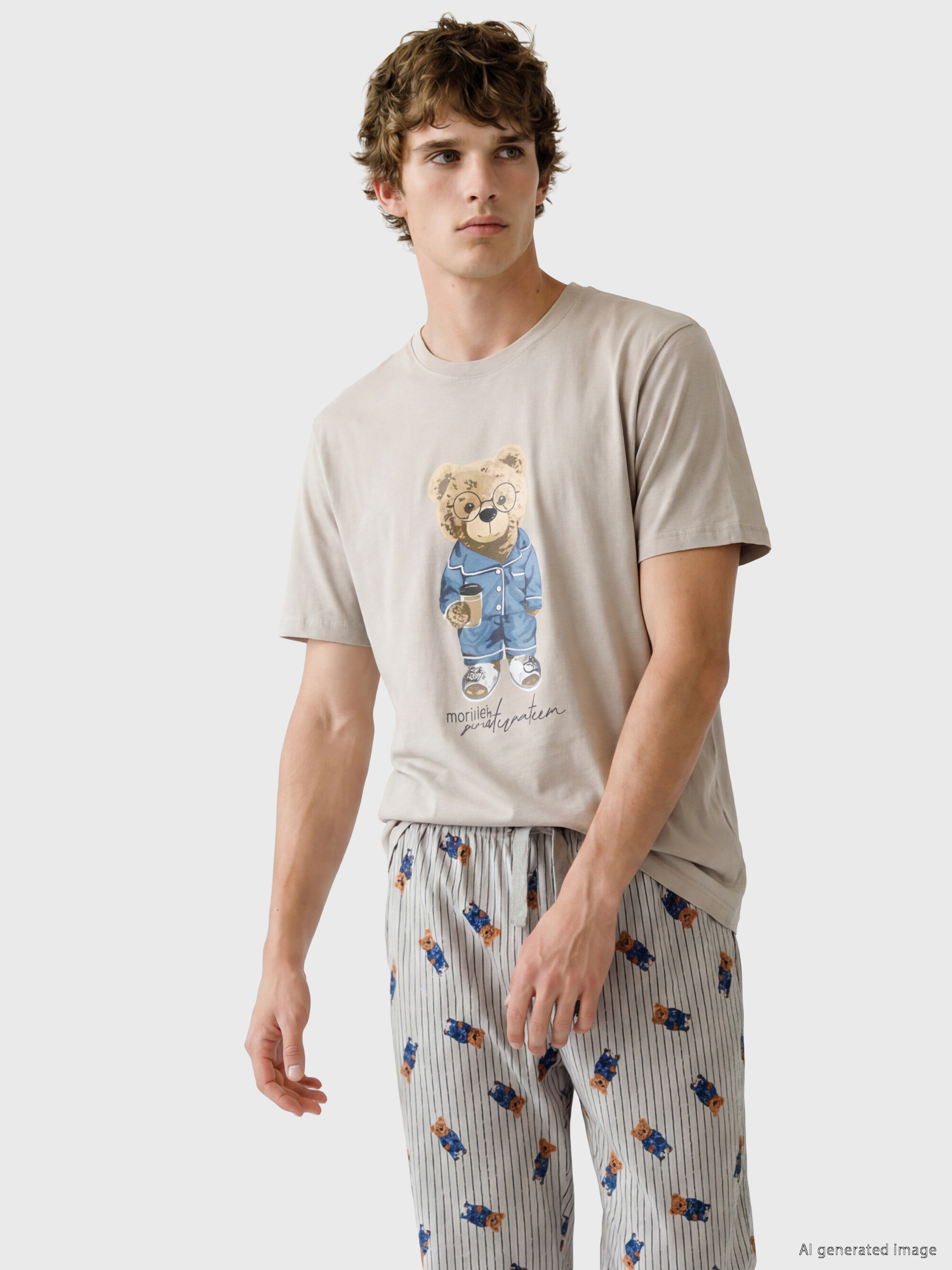 LC WAIKIKI Regular Fit Teddy Baskılı Erkek Pijama Takım görsel 2