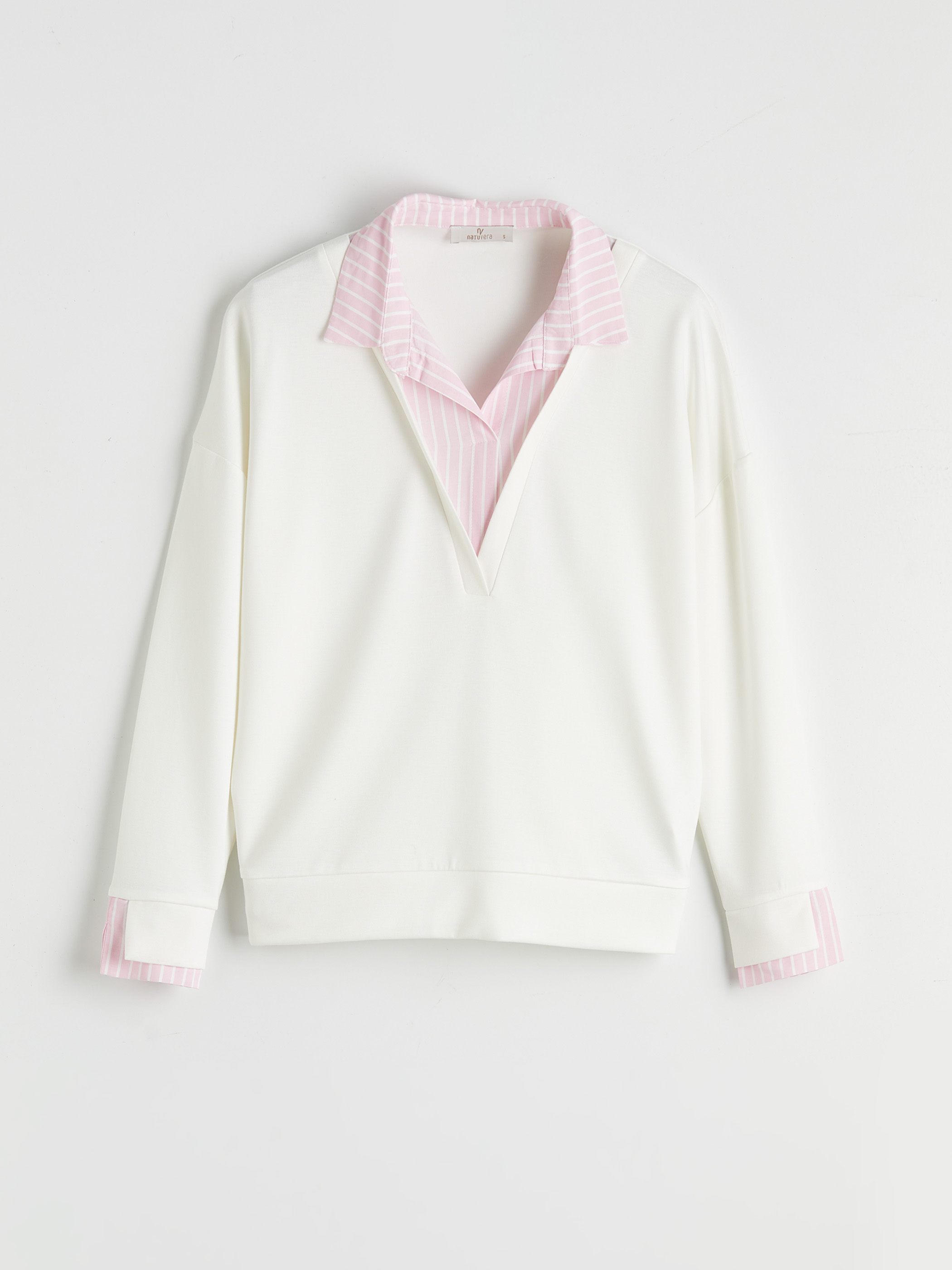 Natuvera Gömlek Yaka Çizgili Kadın Sweatshirt görsel 4