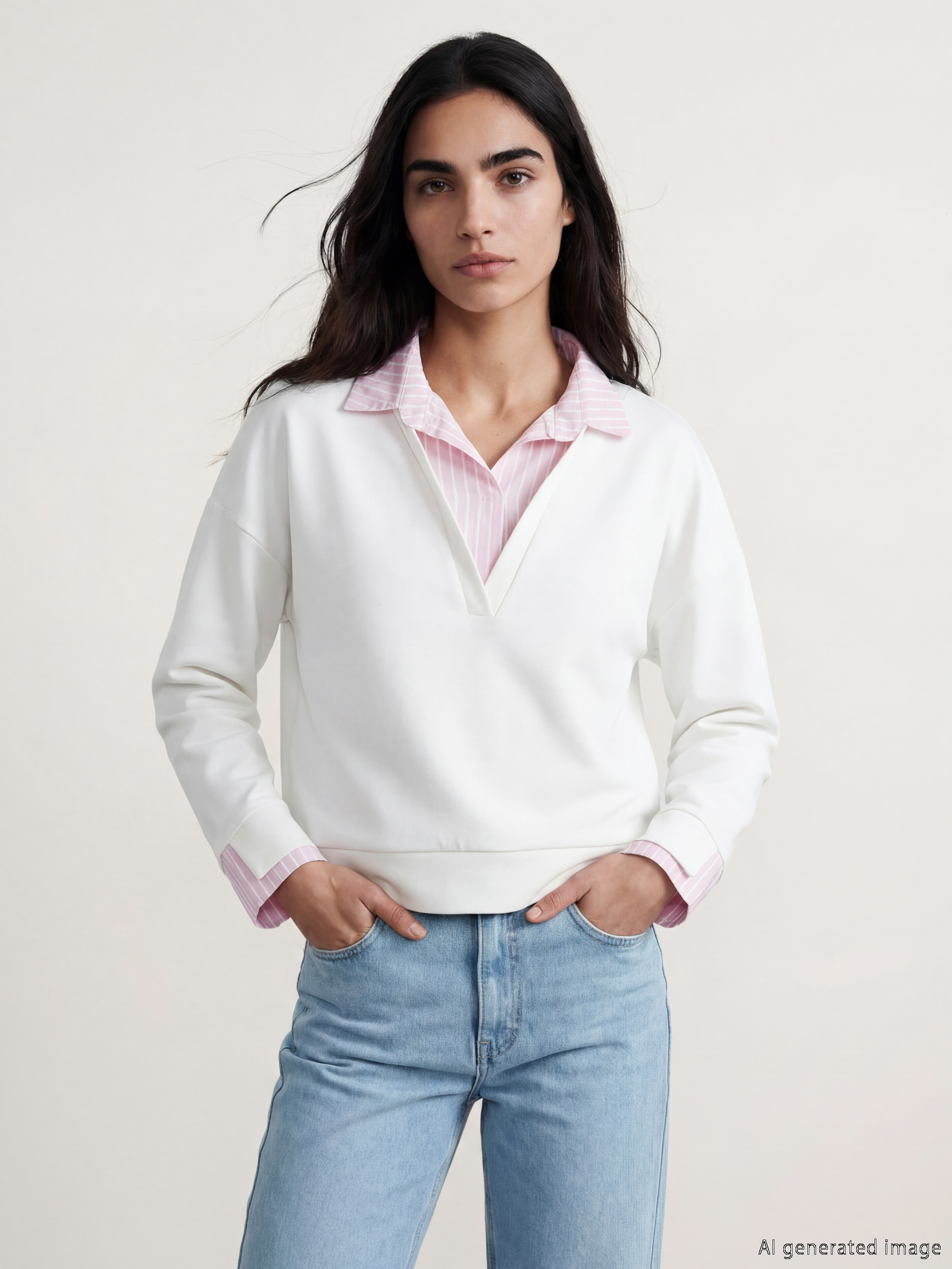 Natuvera Gömlek Yaka Çizgili Kadın Sweatshirt