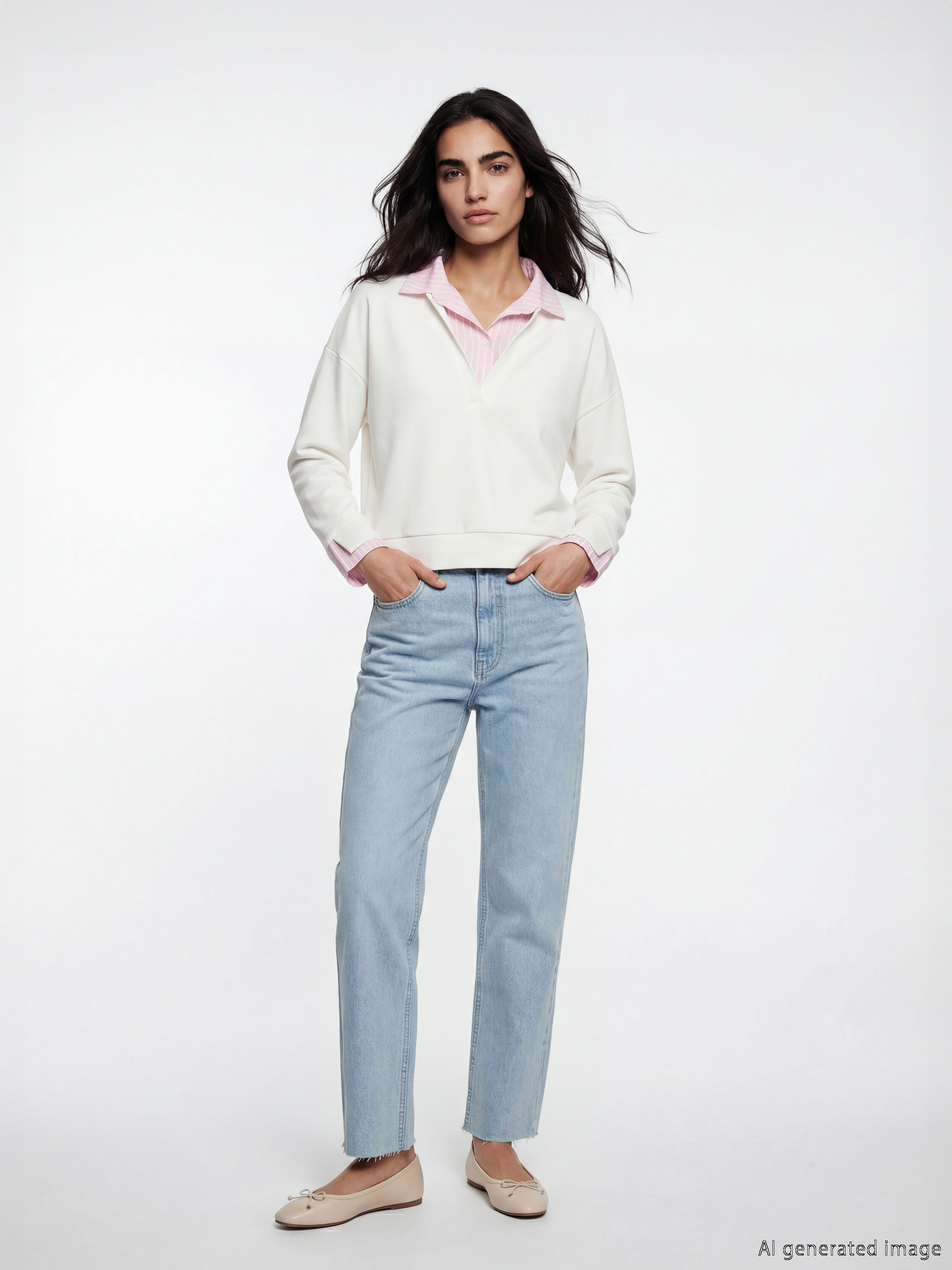 Natuvera Gömlek Yaka Çizgili Kadın Sweatshirt görsel 2