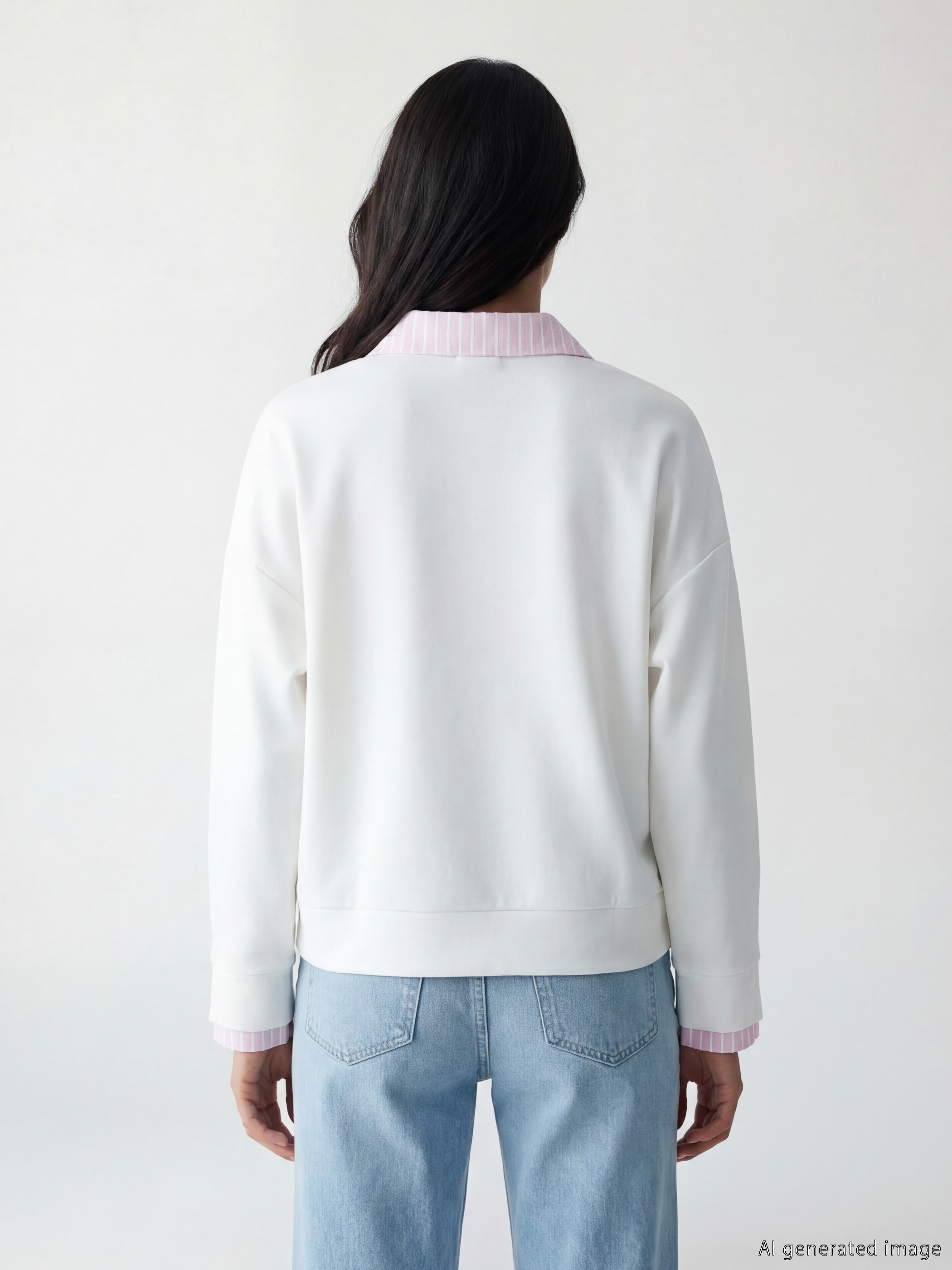 Natuvera Gömlek Yaka Çizgili Kadın Sweatshirt görsel 3