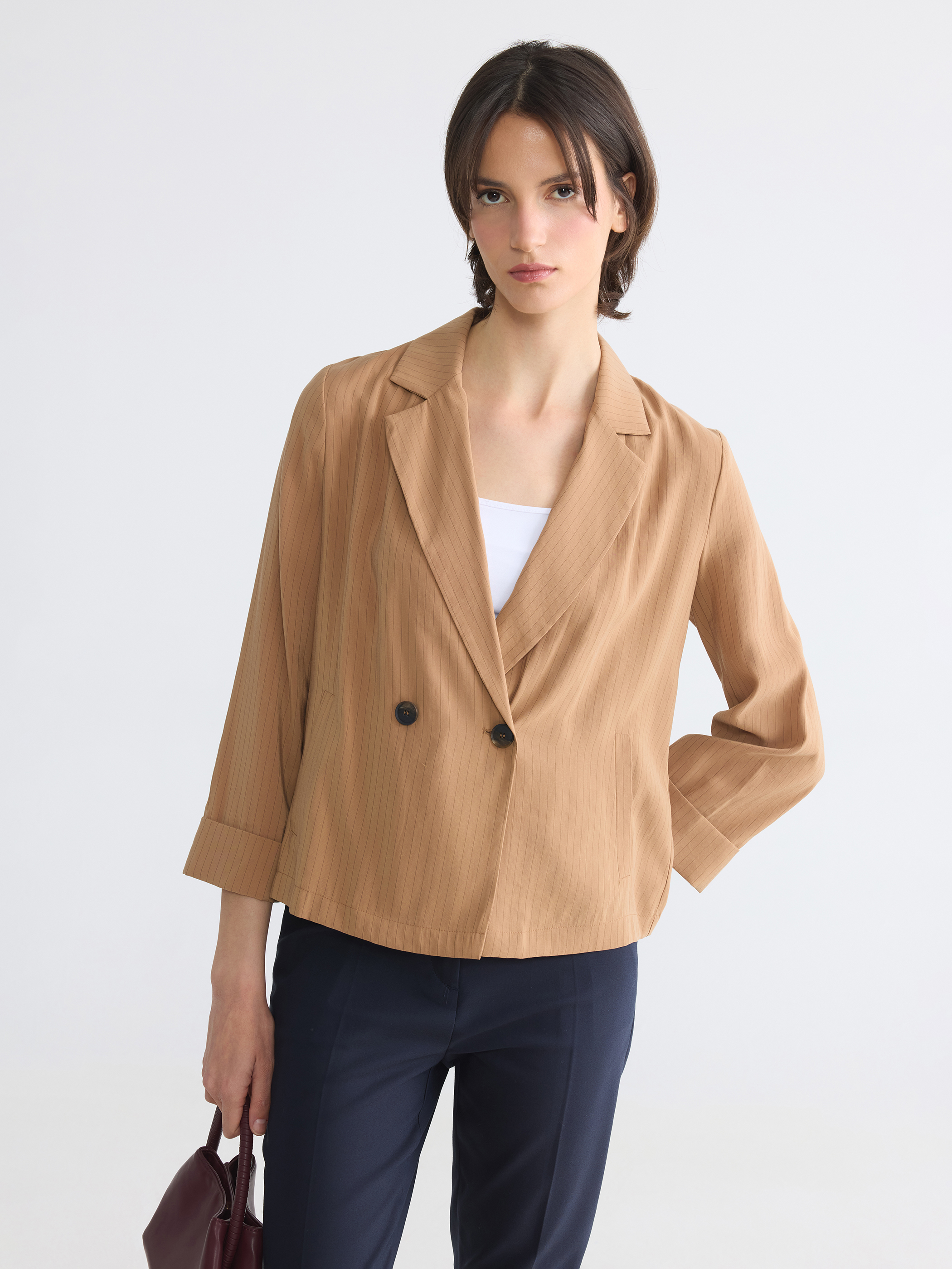 LCW EVERYDAY Kruvaze Yaka Çizgili Kadın Blazer Ceket