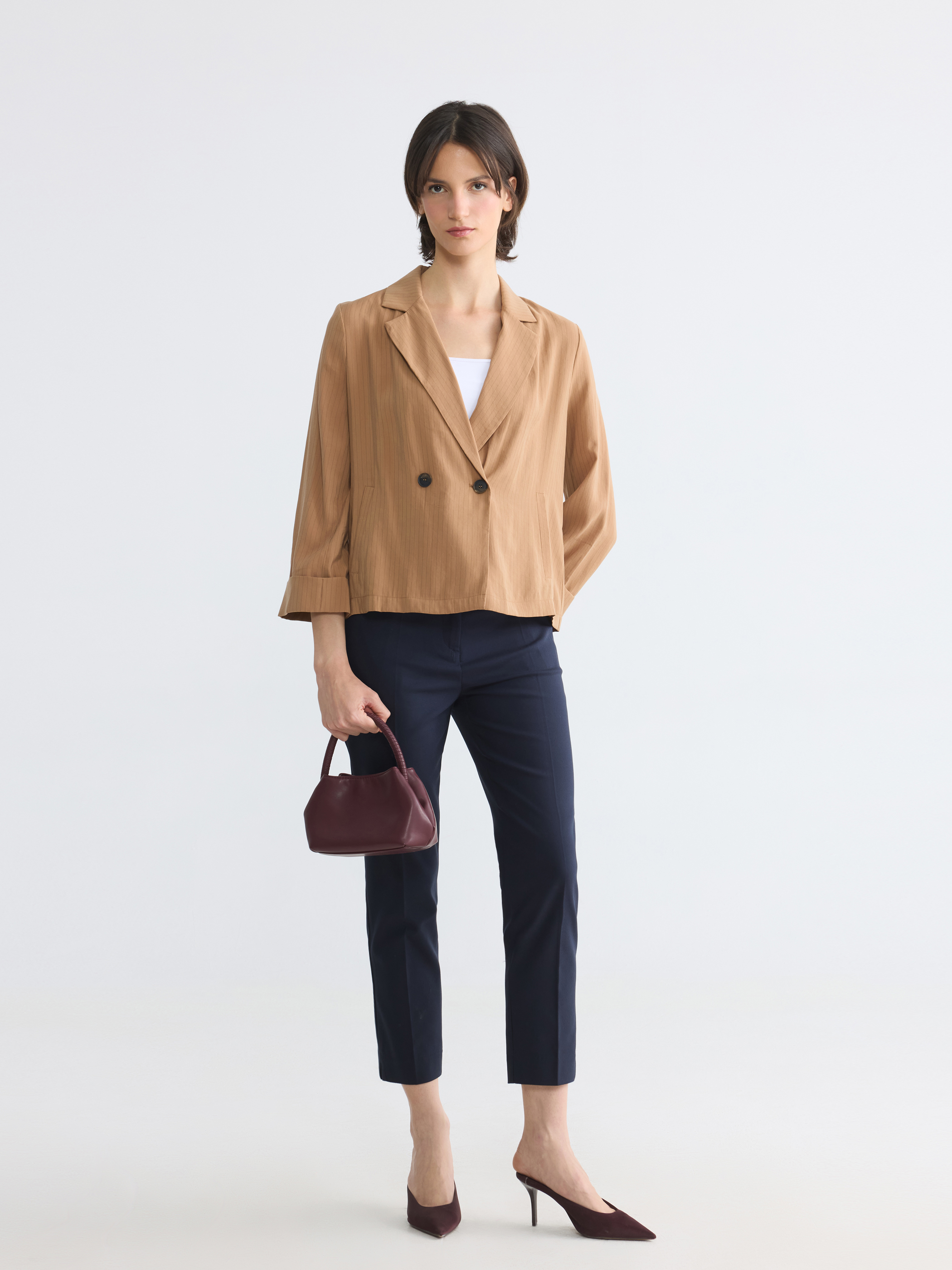 LCW EVERYDAY Kruvaze Yaka Çizgili Kadın Blazer Ceket görsel 2
