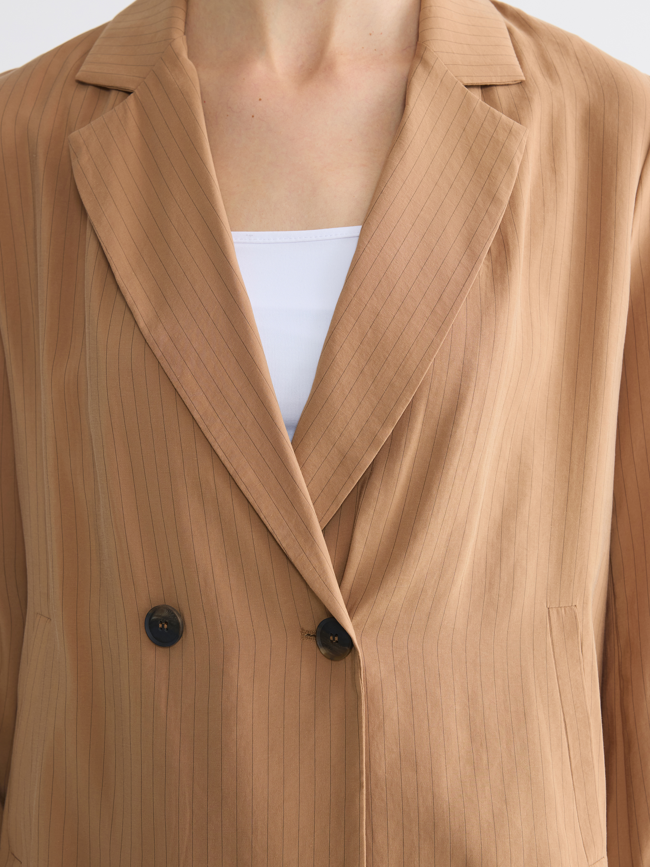 LCW EVERYDAY Kruvaze Yaka Çizgili Kadın Blazer Ceket görsel 3