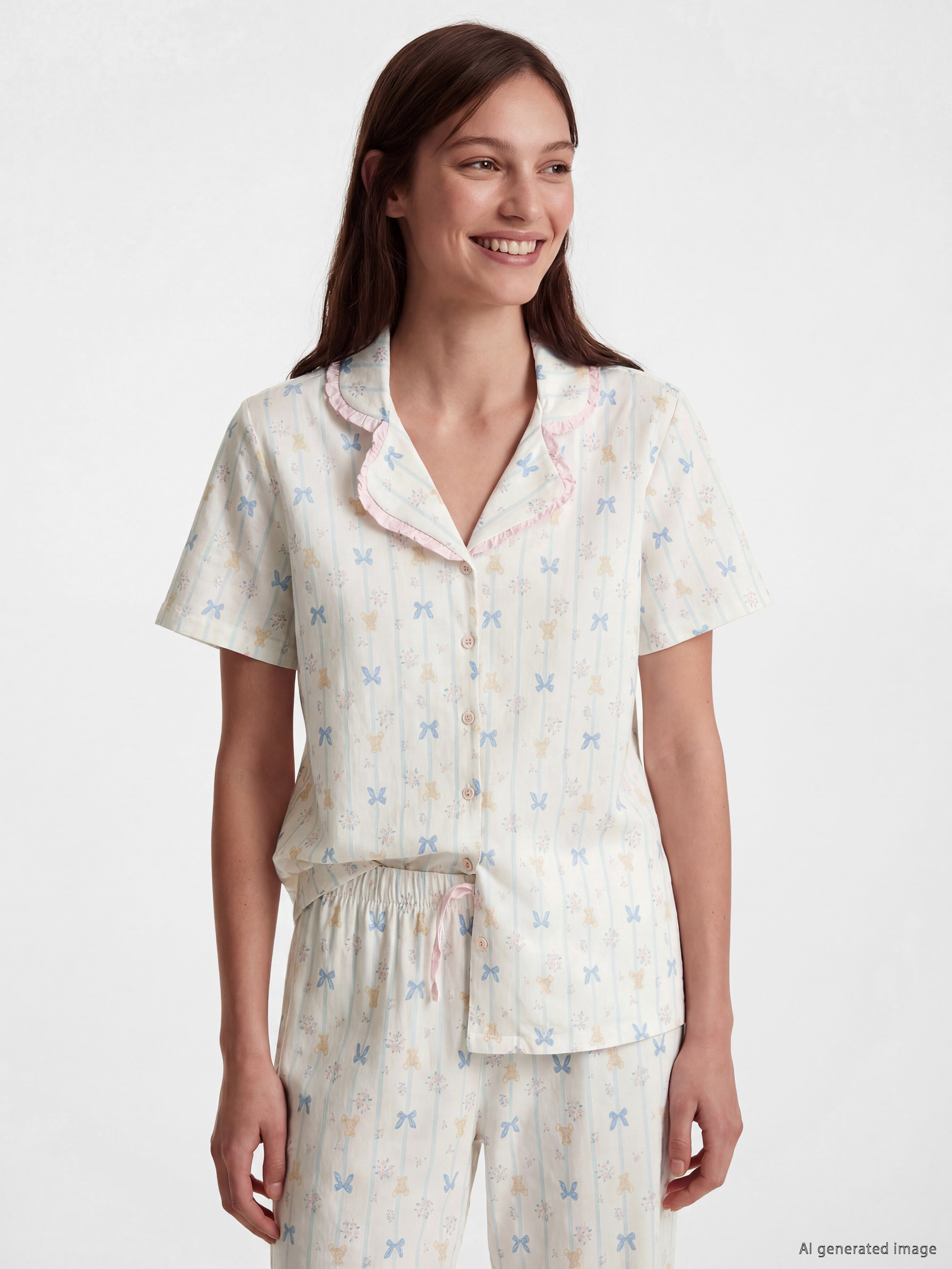 LCW DREAM Gömlek Yaka Desenli Hamile Pijama Takım görsel 2