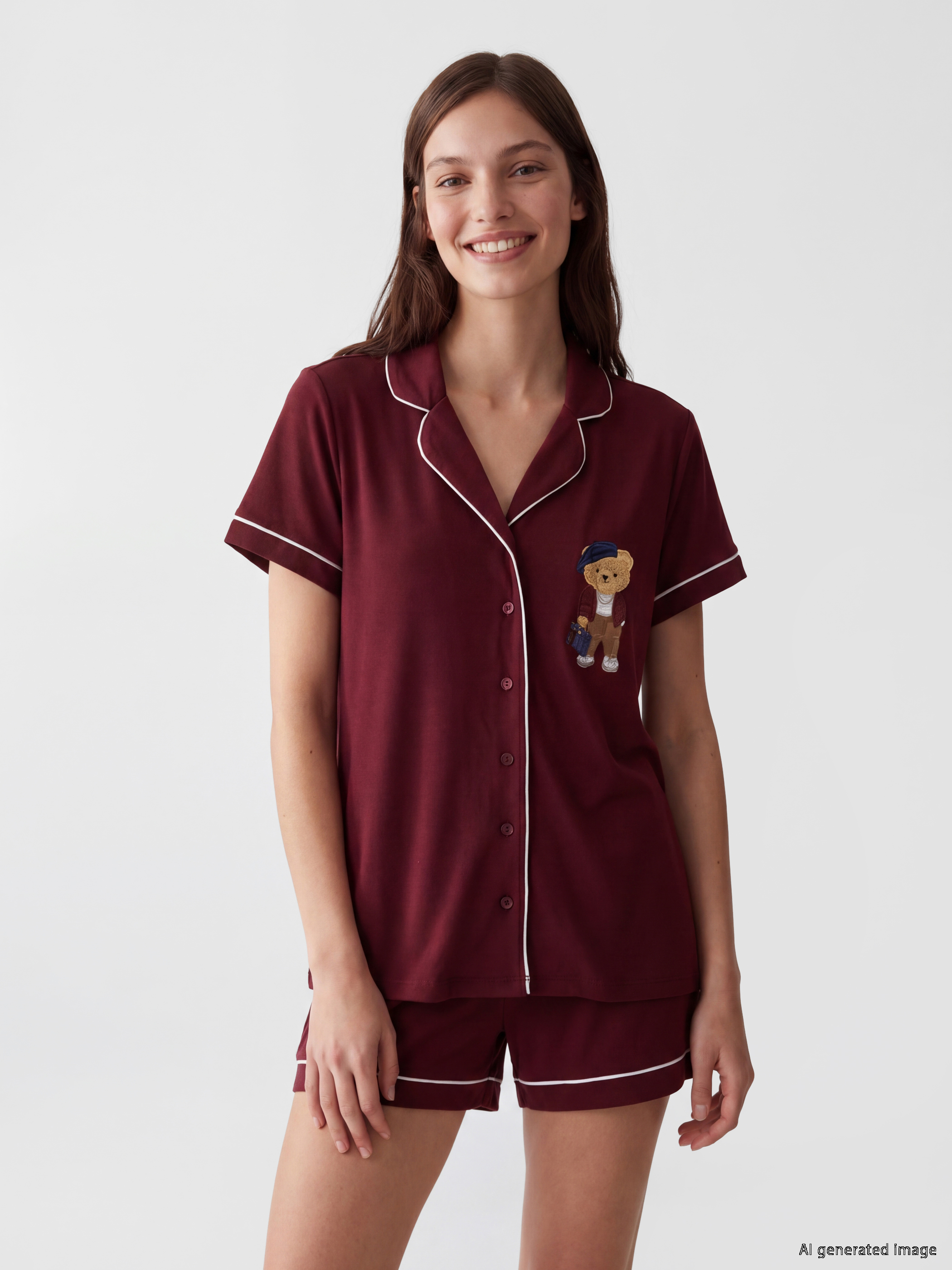 LCW DREAM Ayı Teddy Baskılı Kadın Şortlu Pijama Takımı görsel 2