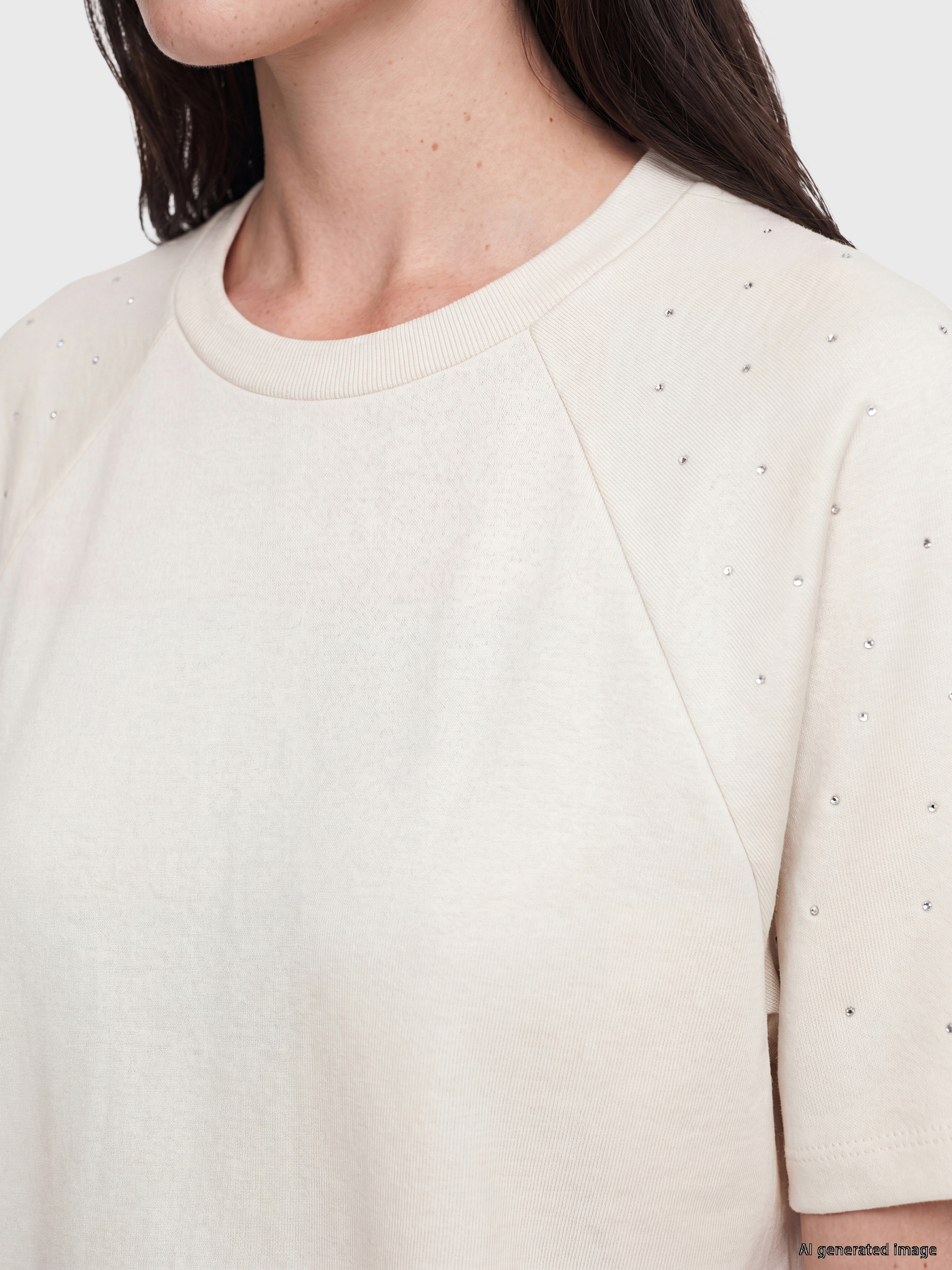 LCW Comfort Bisiklet Yaka Taş İşlemeli Bluz görsel 3