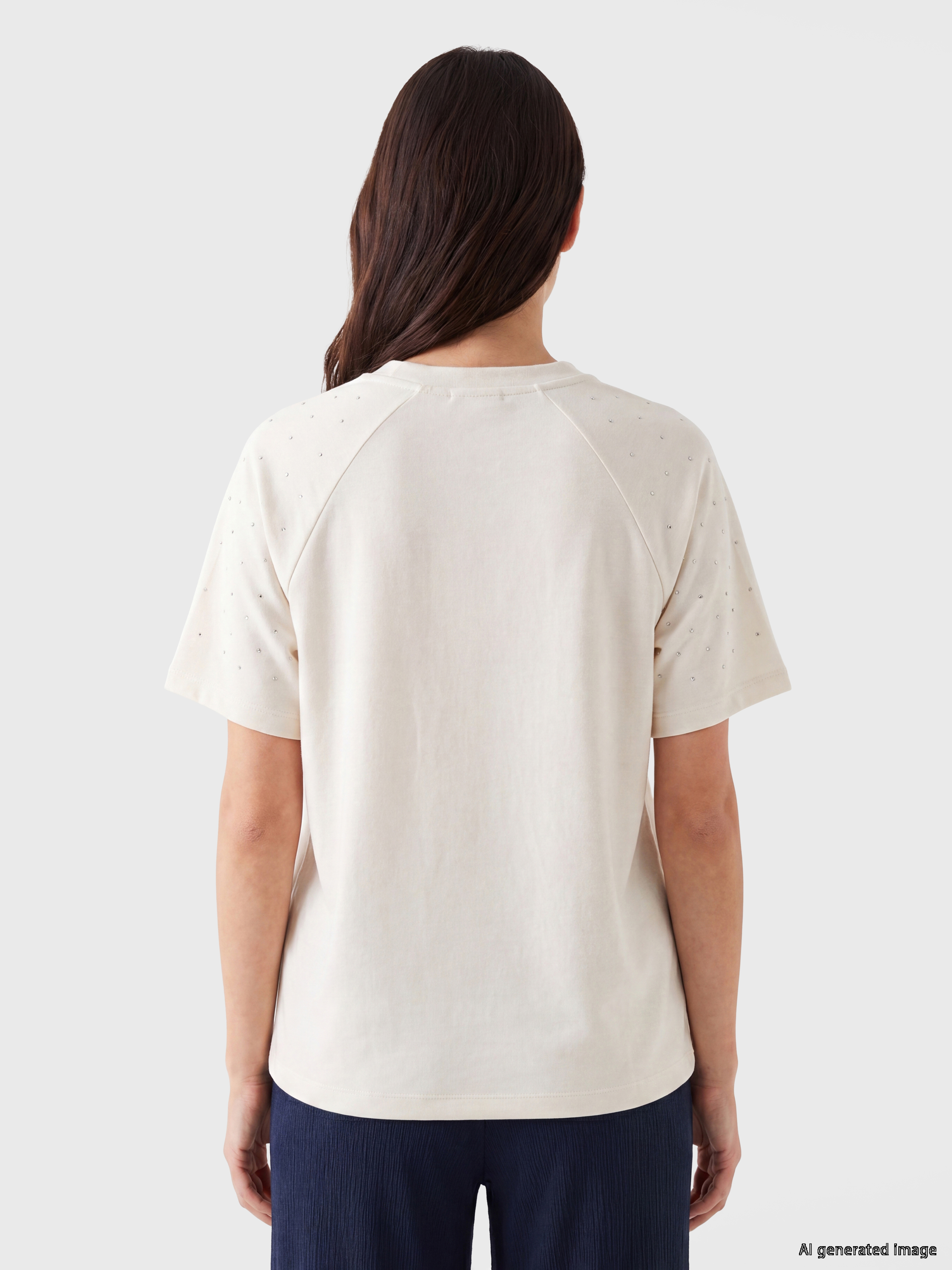 LCW Comfort Bisiklet Yaka Taş İşlemeli Bluz görsel 4
