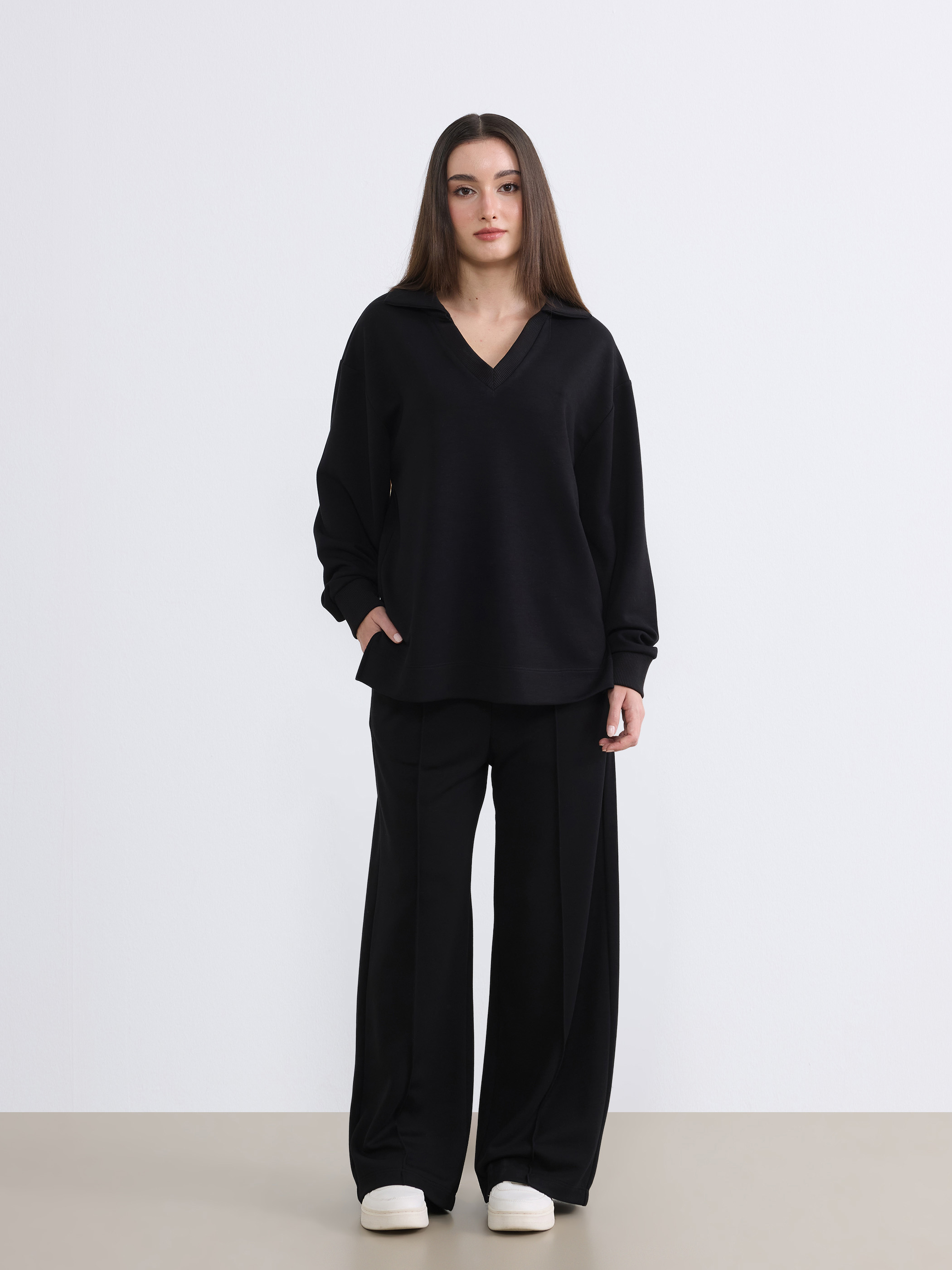 Soulife Petite Polo Yaka Kadın Sweatshirt görsel 3