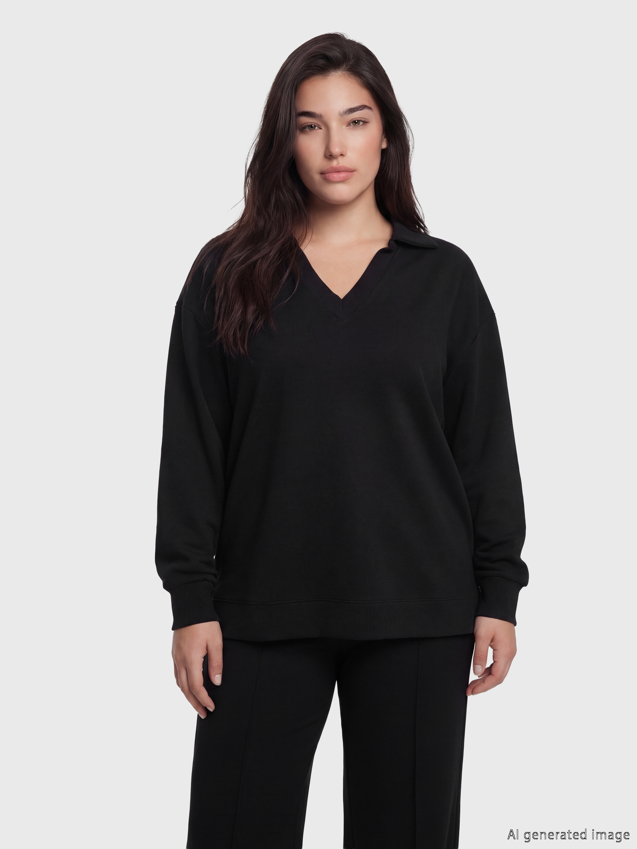 Soulife Petite Polo Yaka Kadın Sweatshirt görsel 2