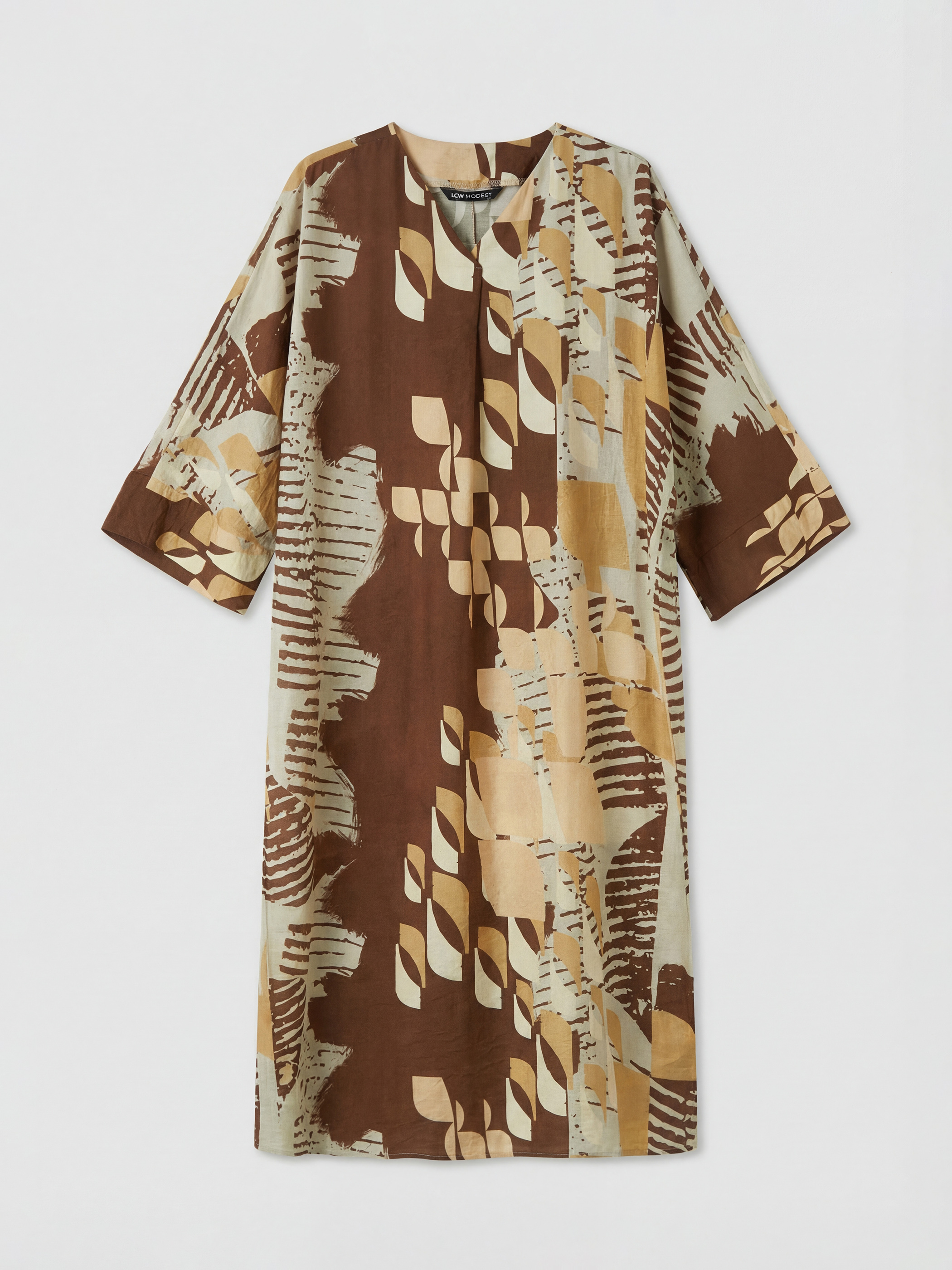 LCW Modest V Yaka Etnik Desenli Kaftan Elbise görsel 4