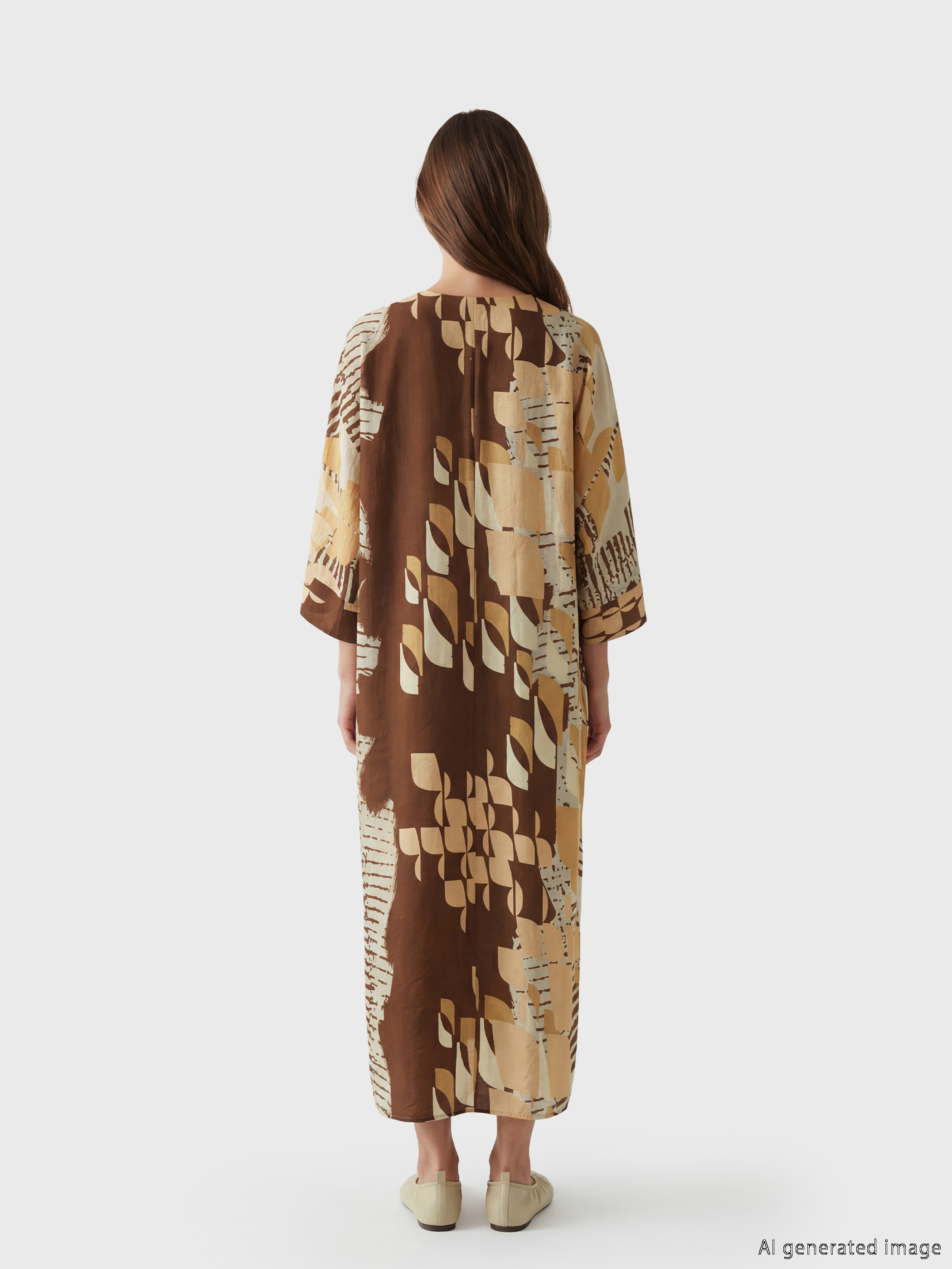 LCW Modest V Yaka Etnik Desenli Kaftan Elbise görsel 3