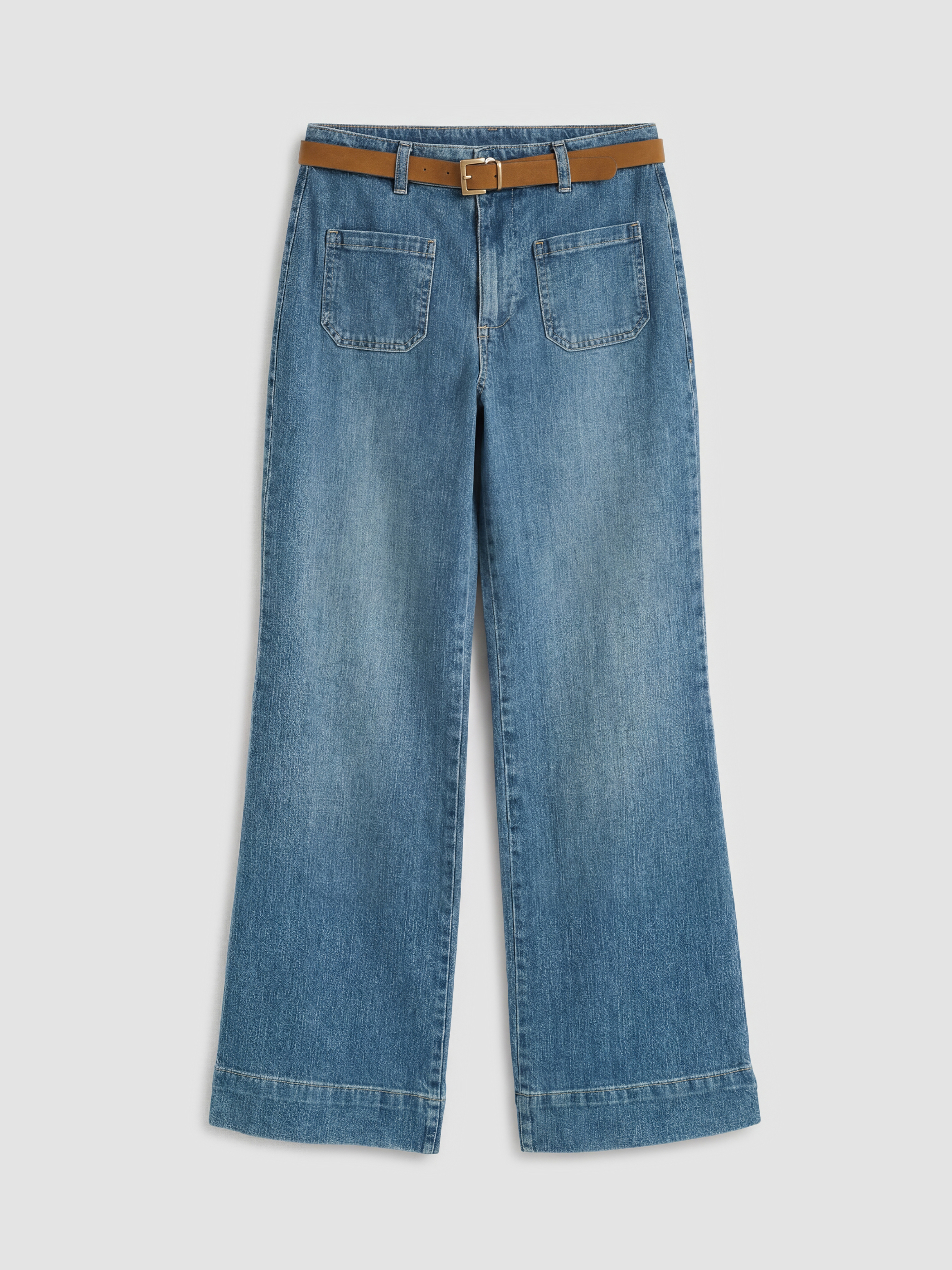 LCW Jeans Beli Kemerli Wideleg Kadın Jean Pantolon görsel 5